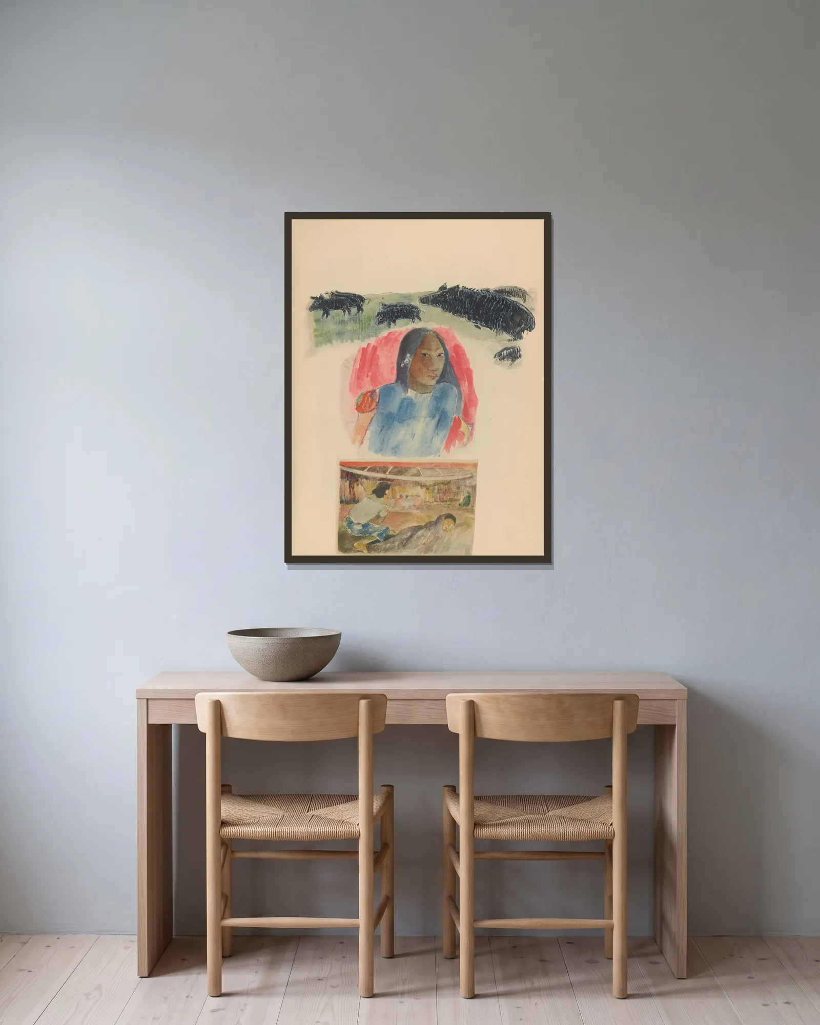 Noanoa Pl.14 av Paul Gauguin inramad på en vägg