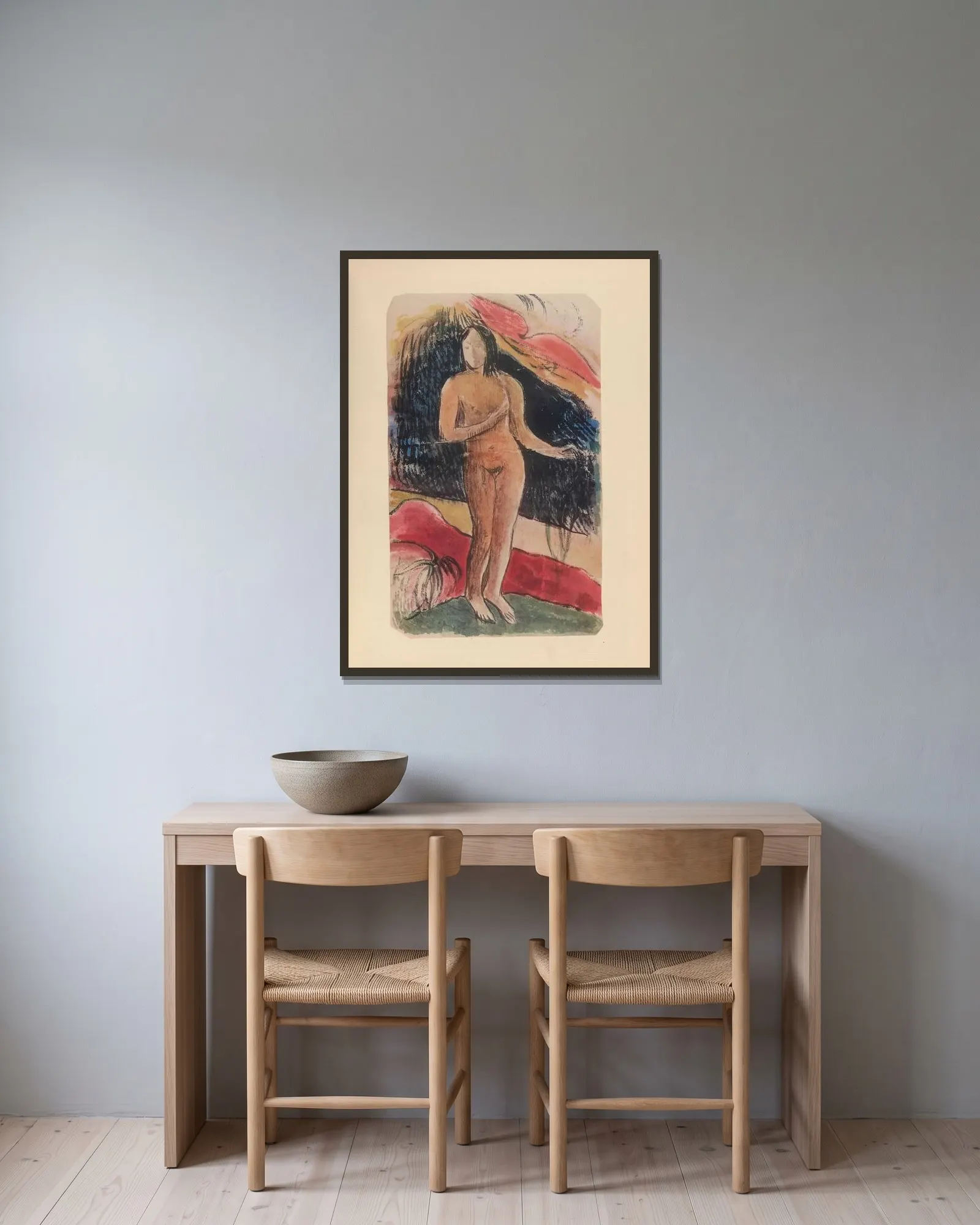 Noanoa Pl.17 av Paul Gauguin inramad på en vägg