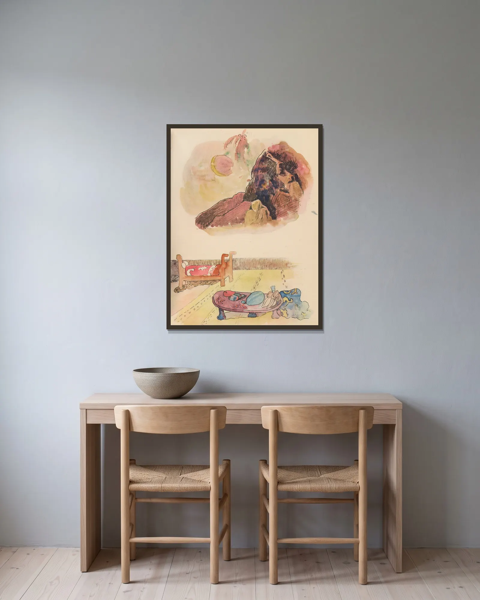 Noanoa Pl.21 av Paul Gauguin inramad på en vägg