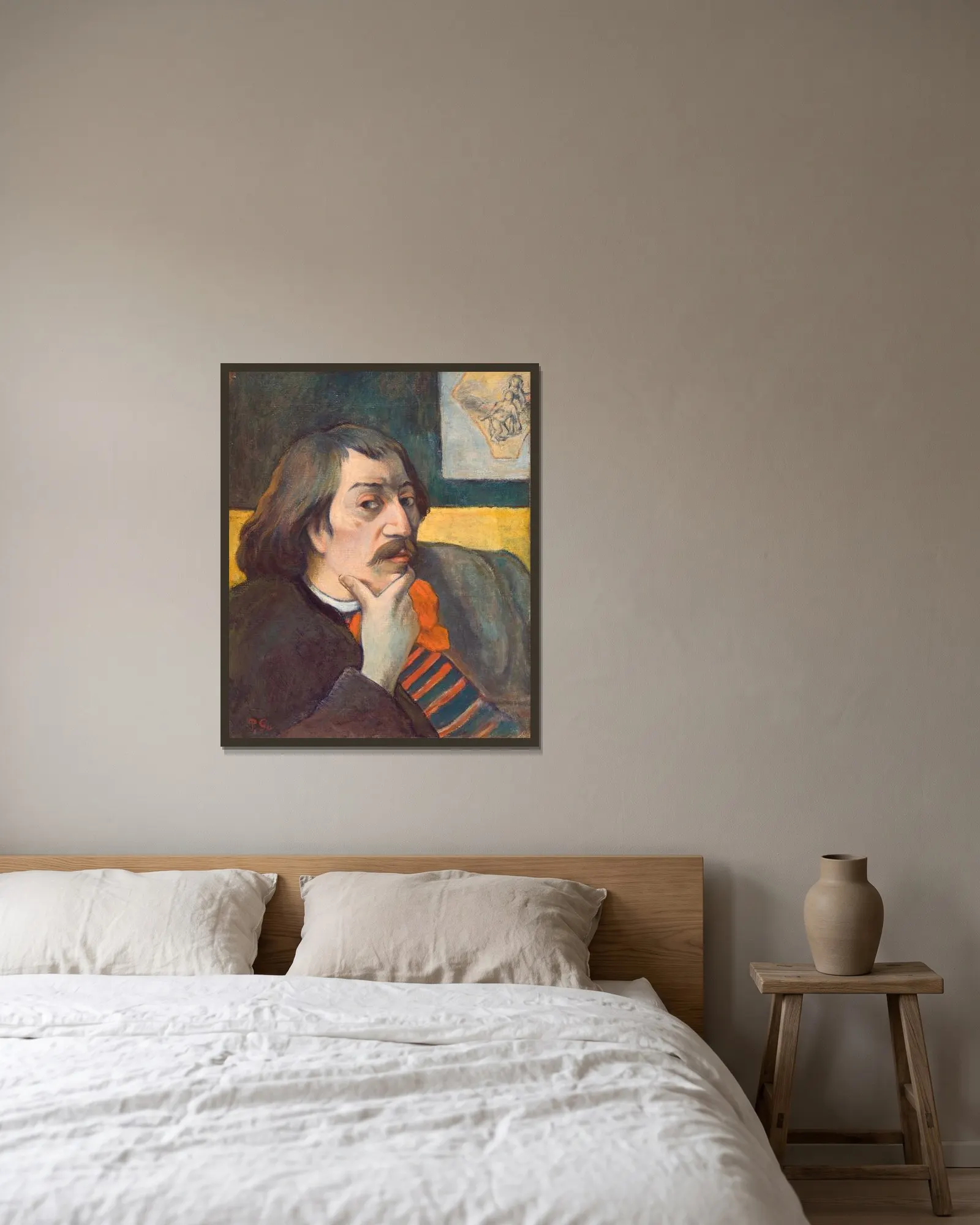 Self Portrait av Paul Gauguin inramad på en vägg