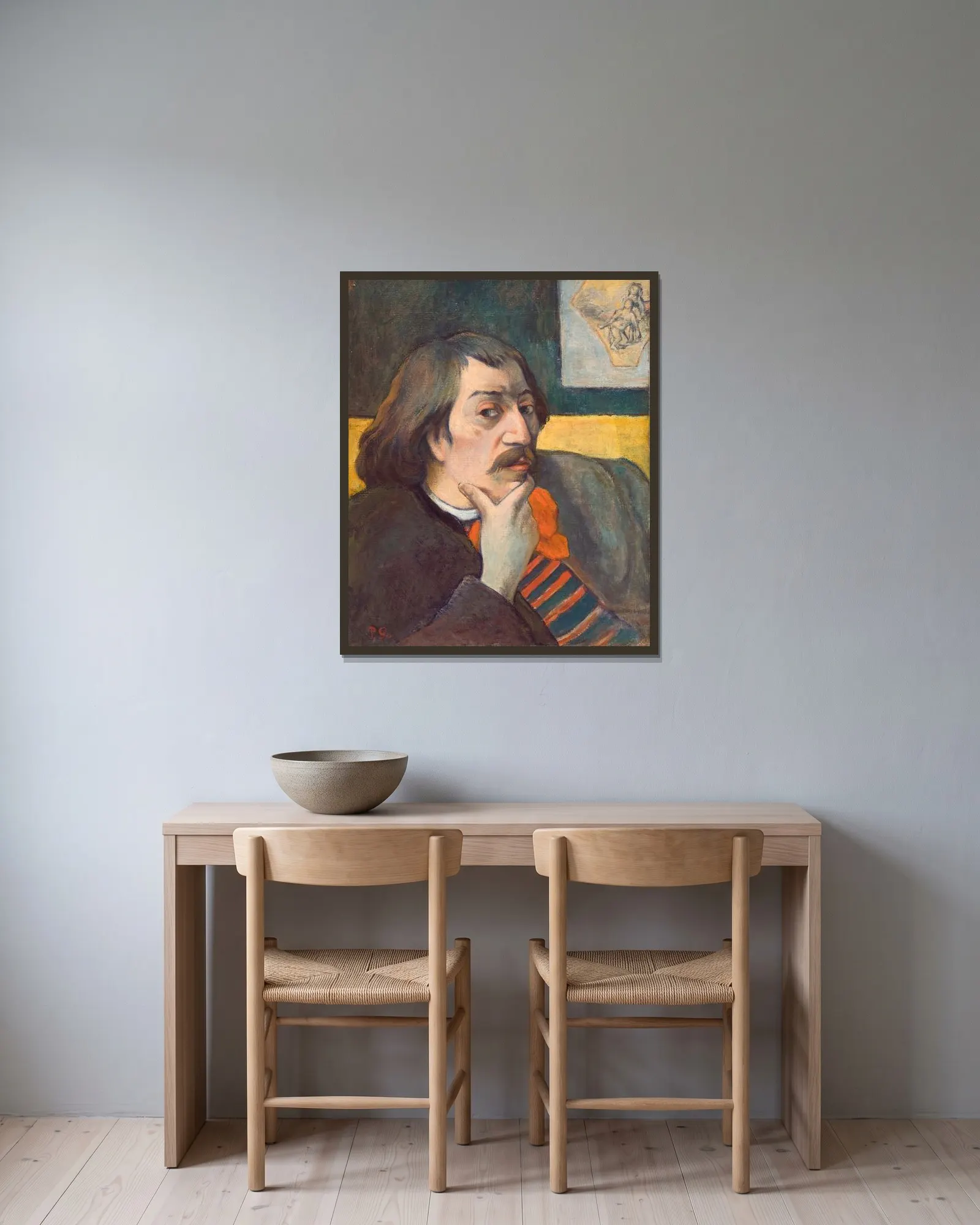 Self Portrait av Paul Gauguin inramad på en vägg