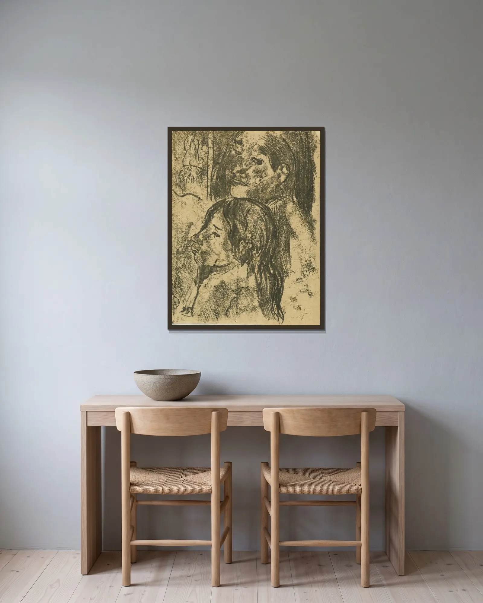 Two Marquesans av Paul Gauguin inramad på en vägg