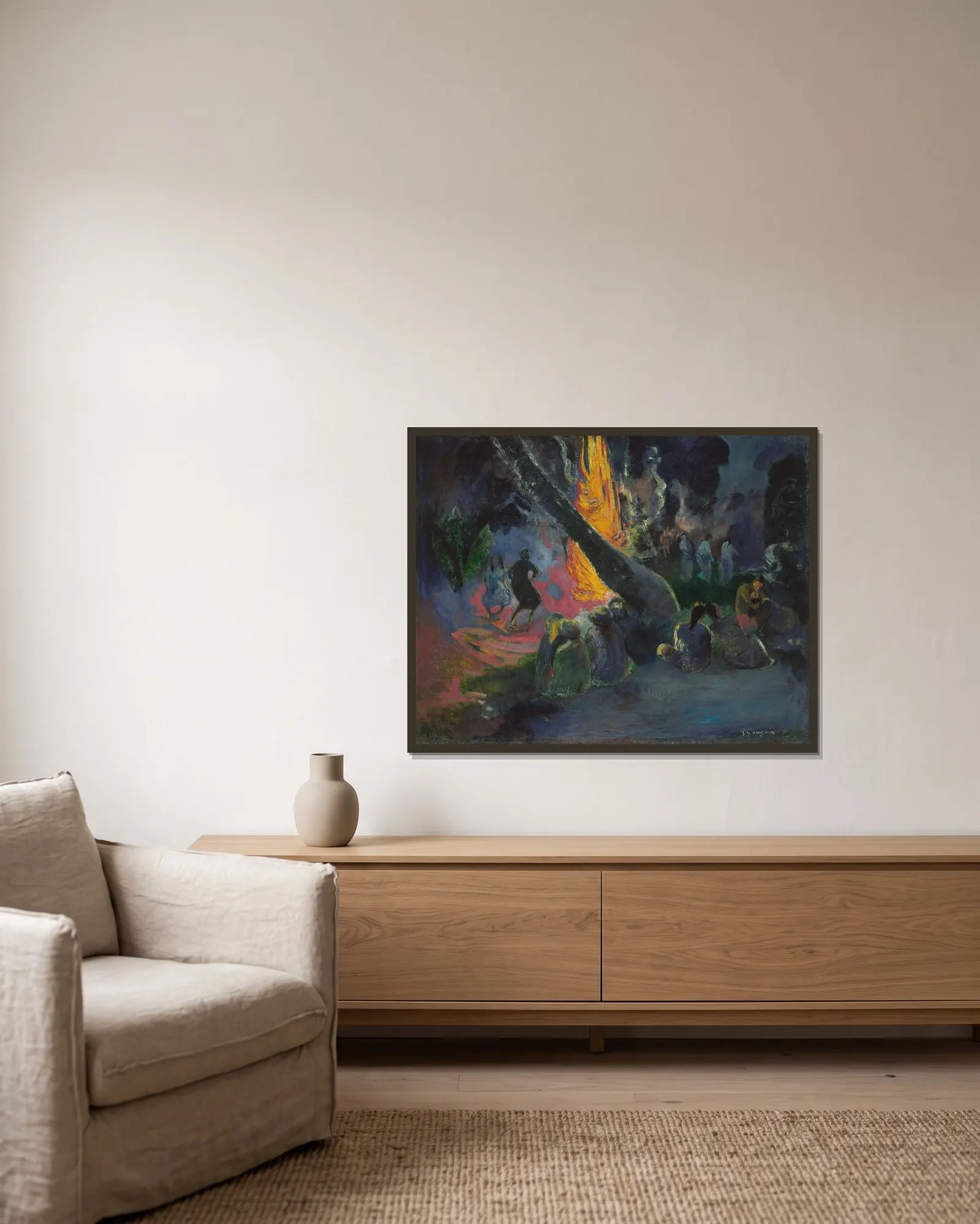 Upa Upa (The Fire Dance) av Paul Gauguin inramad på en vägg