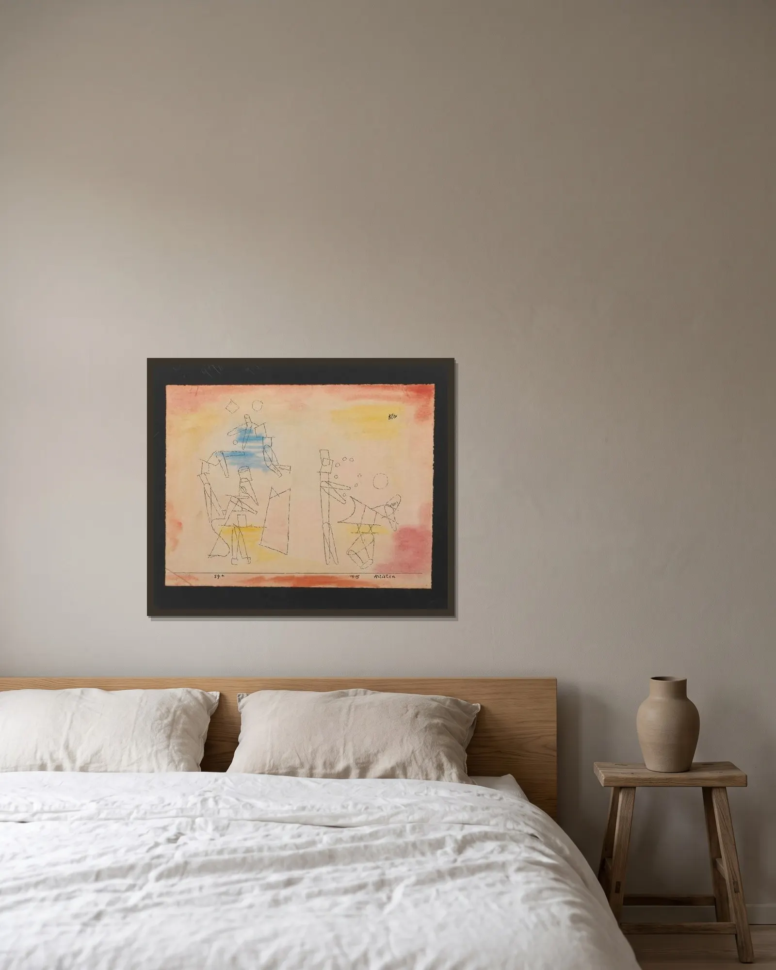 Acrobats av Paul Klee inramad på en vägg