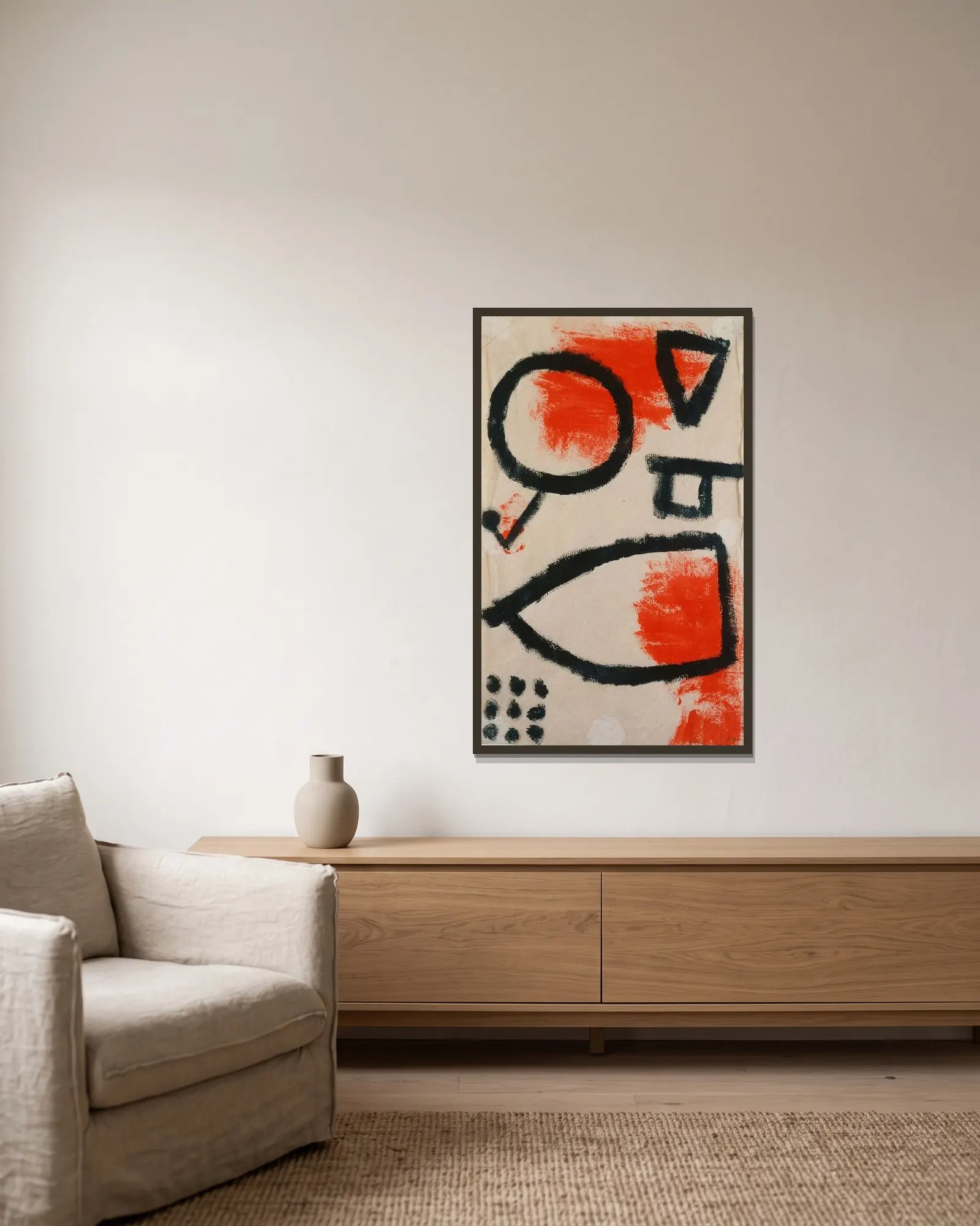 Alea jacta av Paul Klee inramad på en vägg