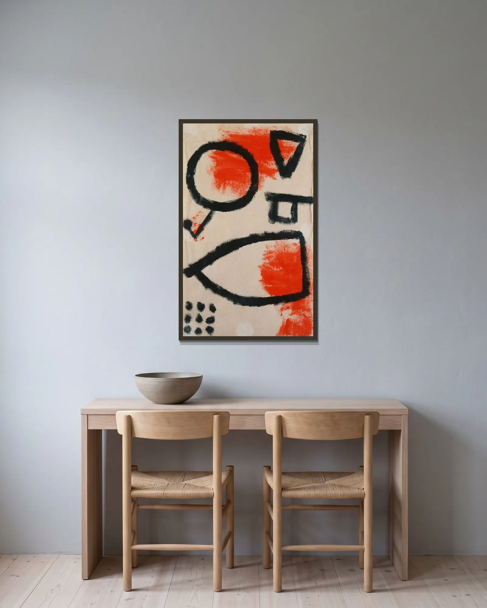 Alea jacta av Paul Klee inramad på en vägg
