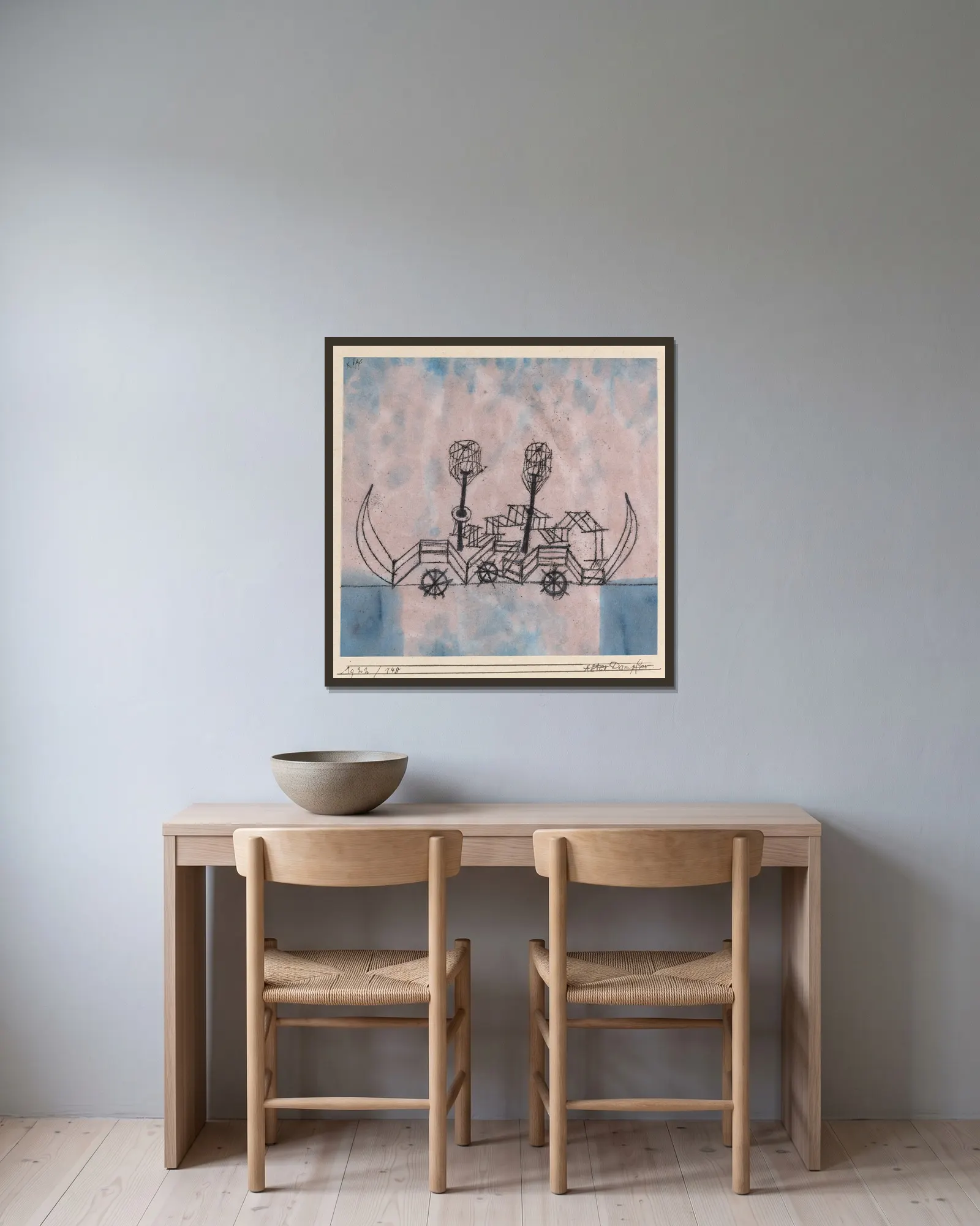 Alter Dampfer (Old Steamboat) av Paul Klee inramad på en vägg