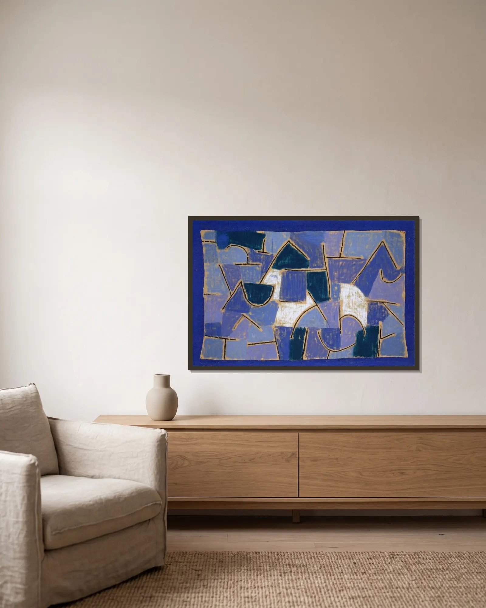 Blue night av Paul Klee inramad på en vägg
