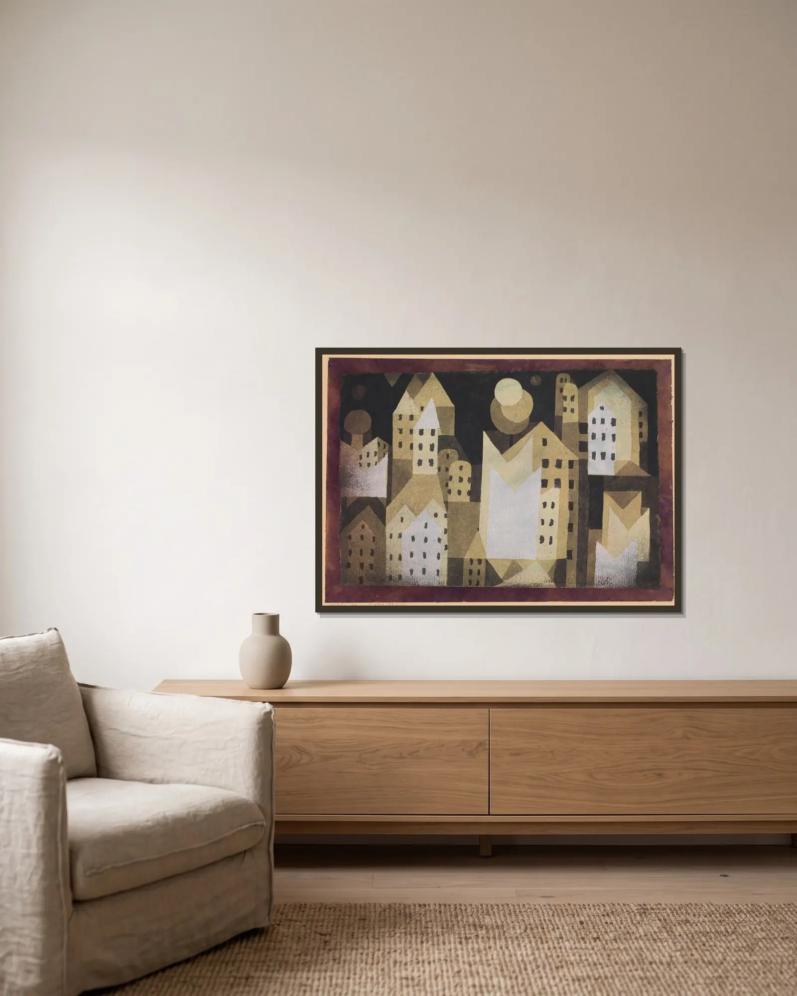 Cold City av Paul Klee inramad på en vägg