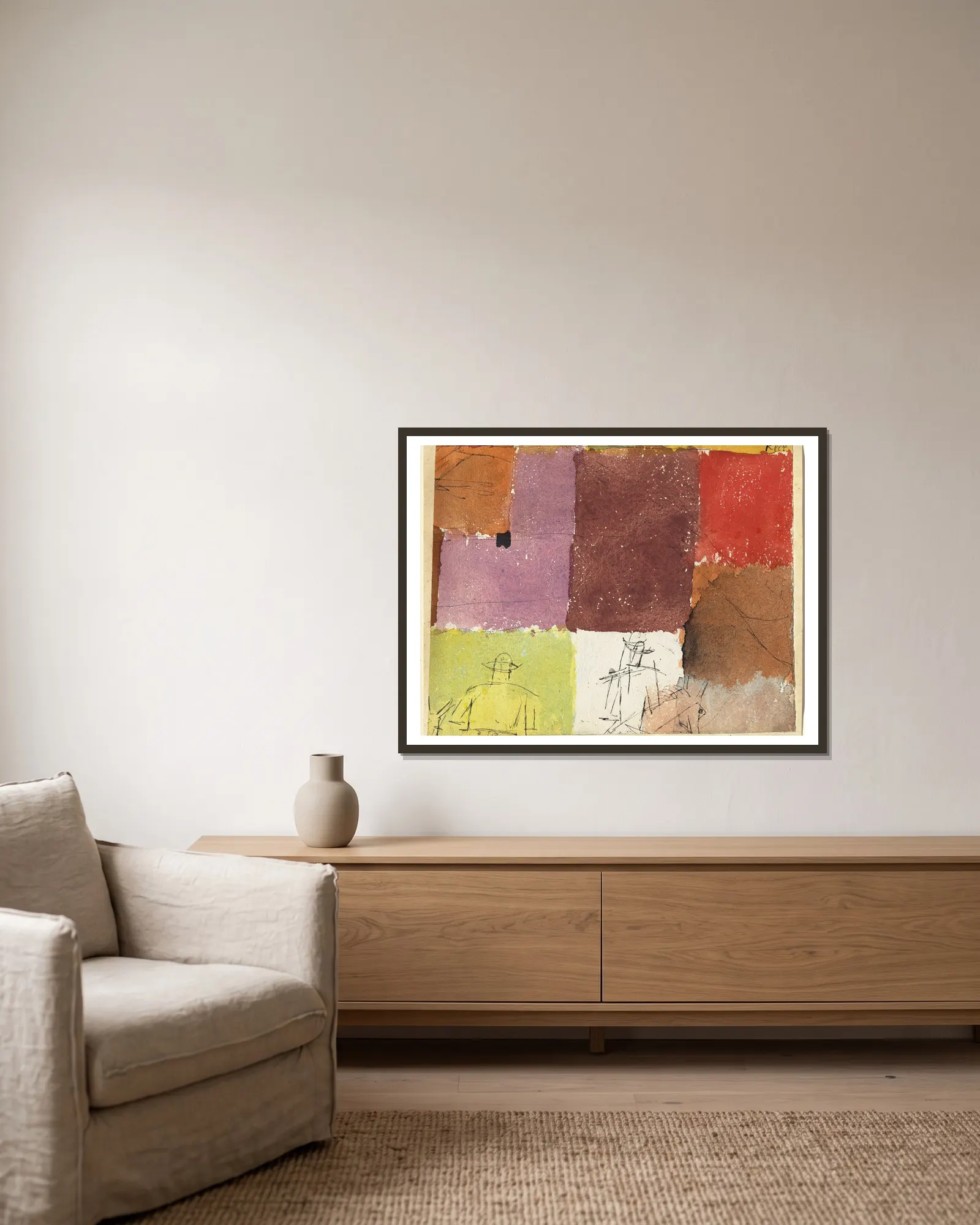 Composition with Figures av Paul Klee inramad på en vägg