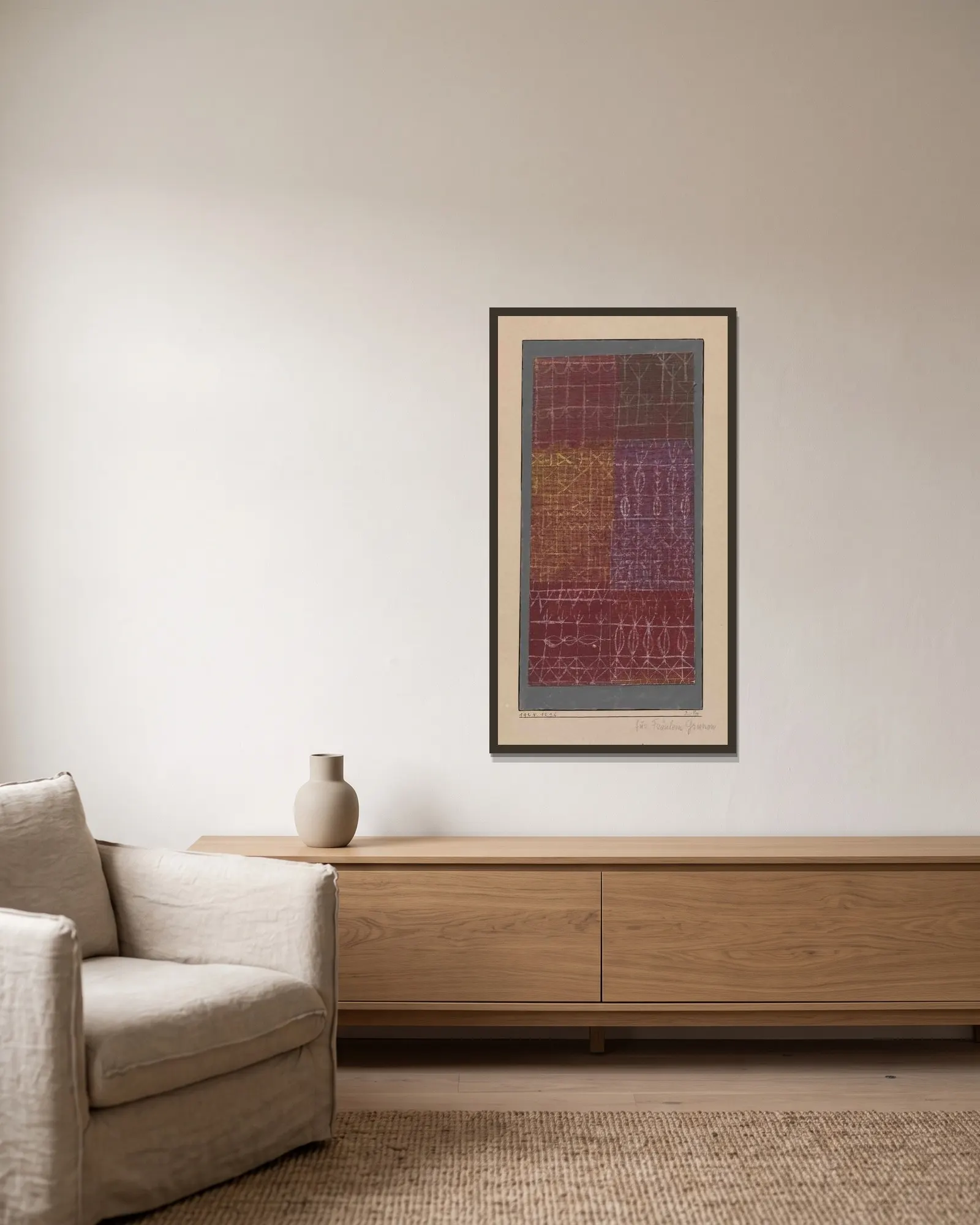 Curtain av Paul Klee inramad på en vägg