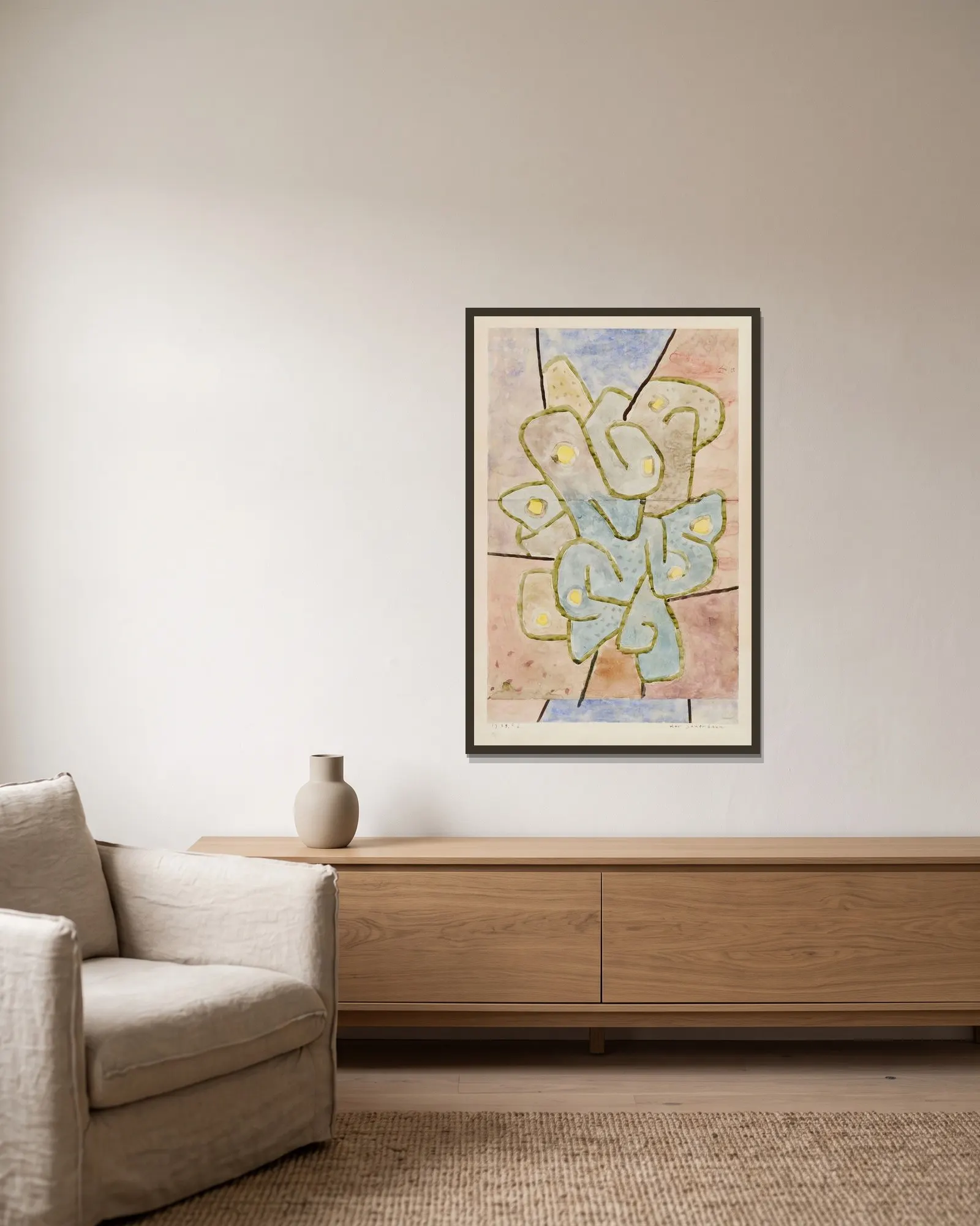 Der Sauerbaum av Paul Klee inramad på en vägg