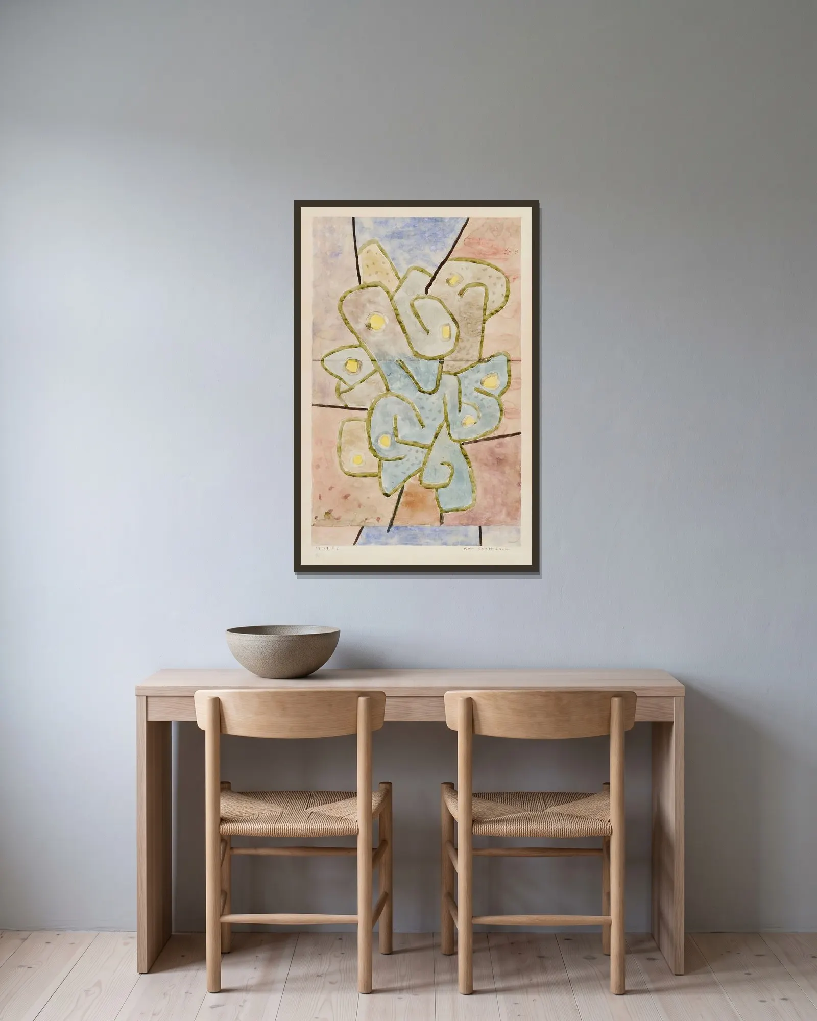 Der Sauerbaum av Paul Klee inramad på en vägg
