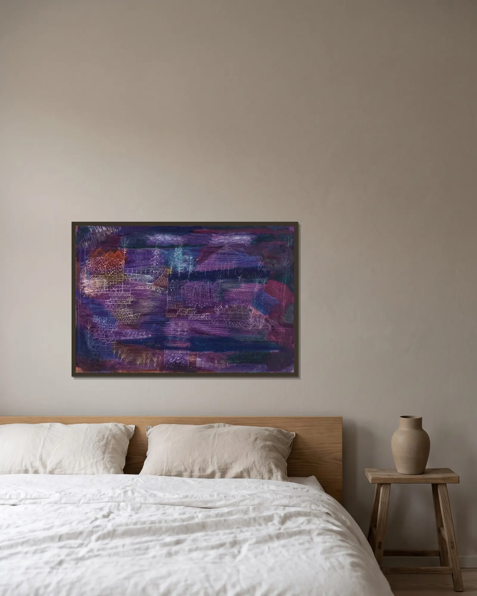 Flussbaulandschaft av Paul Klee inramad på en vägg