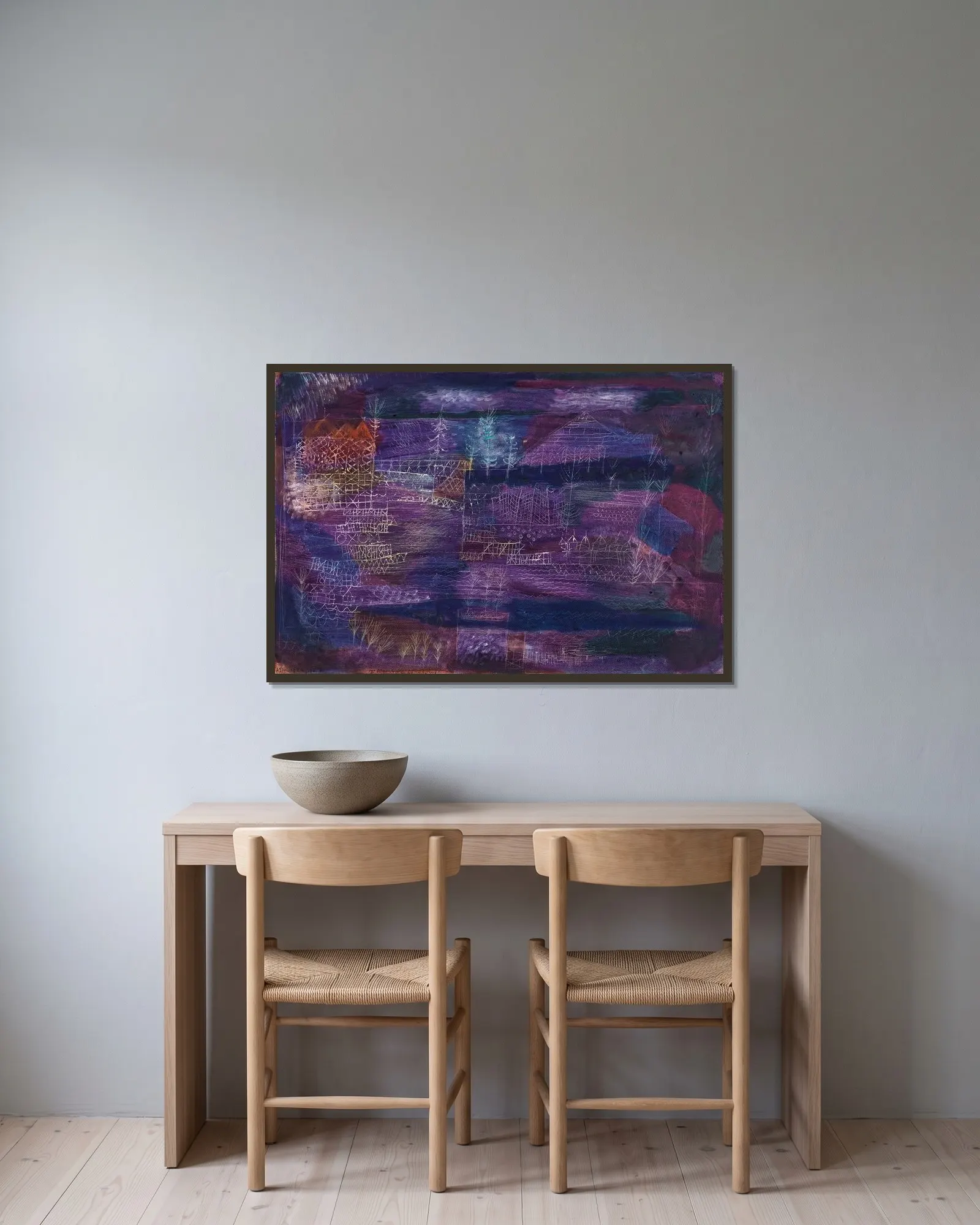Flussbaulandschaft av Paul Klee inramad på en vägg