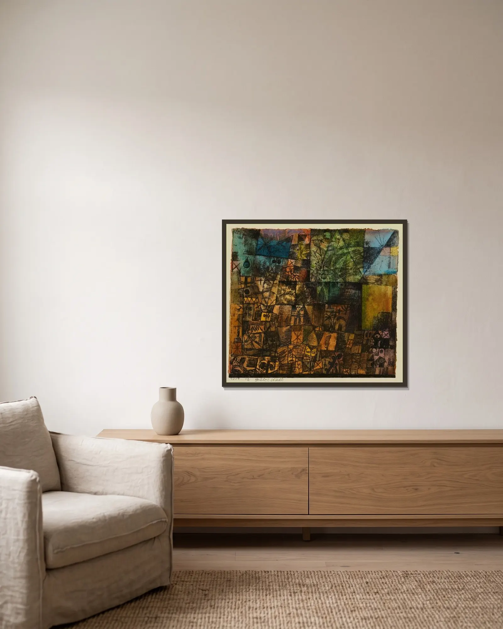 Gräberstadt av Paul Klee inramad på en vägg