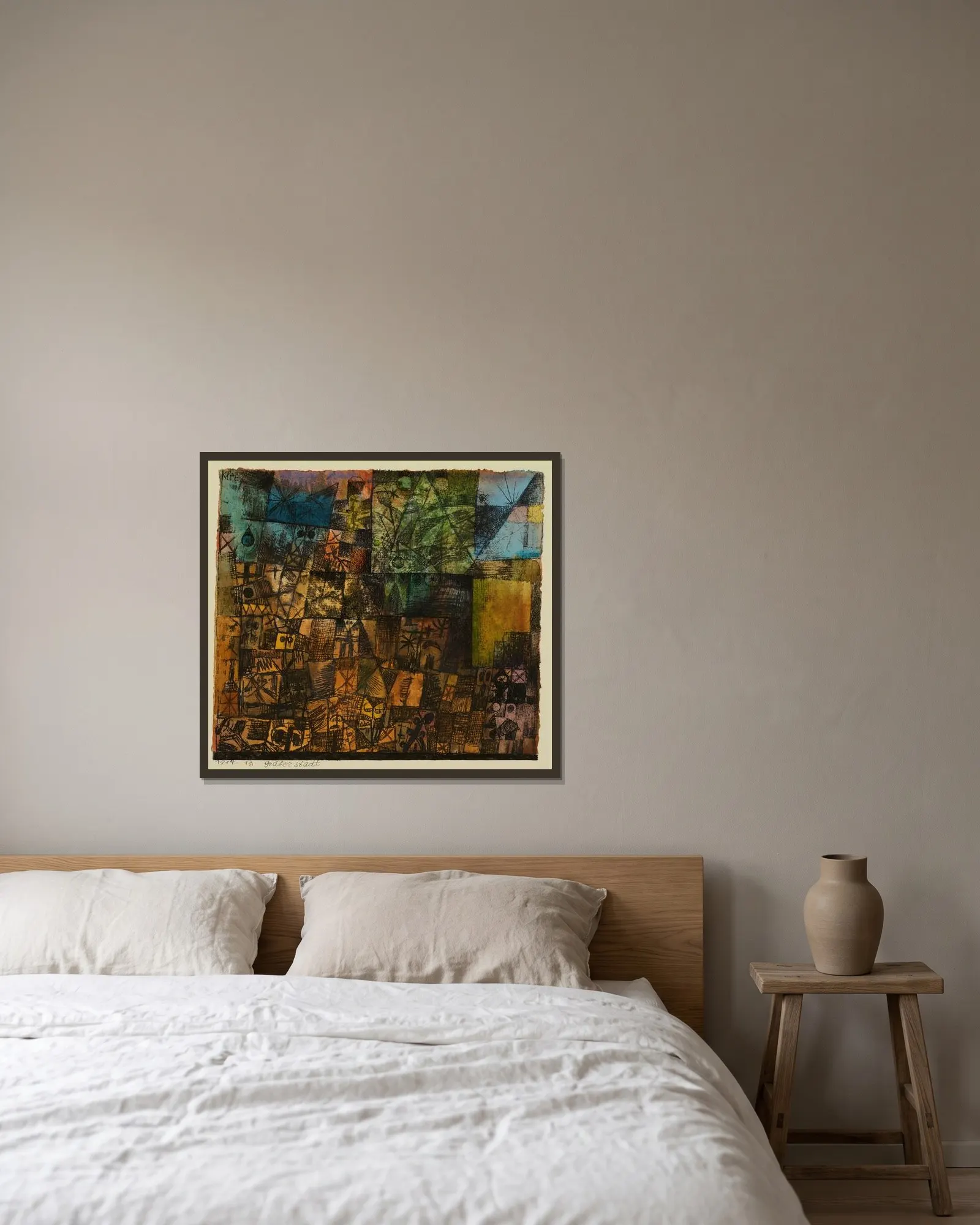 Gräberstadt av Paul Klee inramad på en vägg