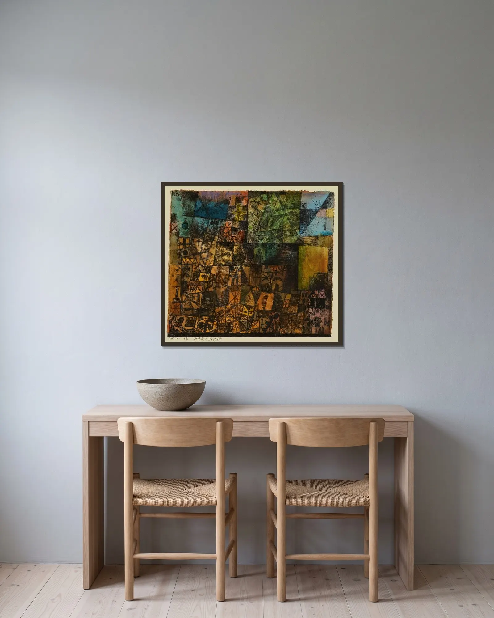 Gräberstadt av Paul Klee inramad på en vägg