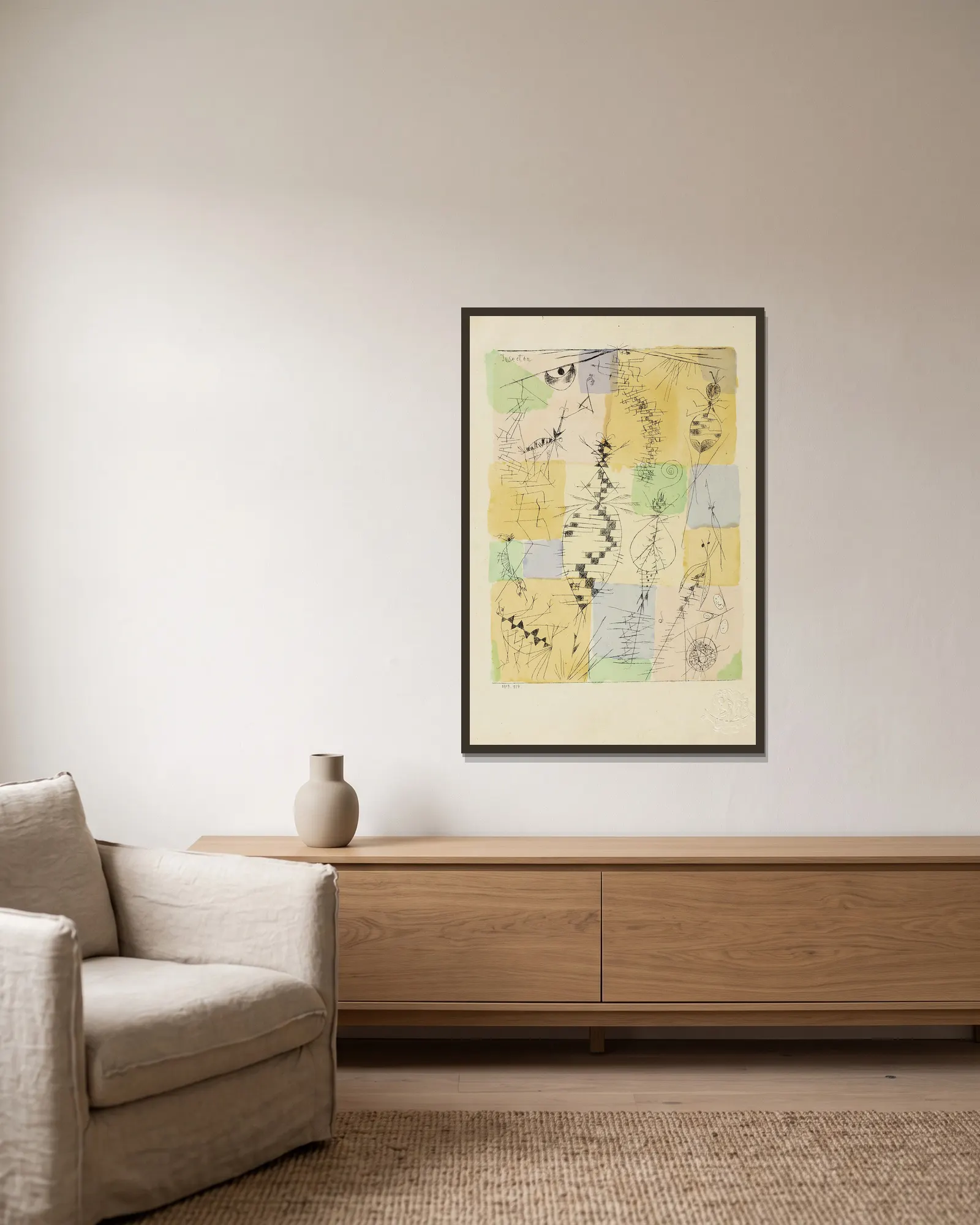 Insekten av Paul Klee inramad på en vägg