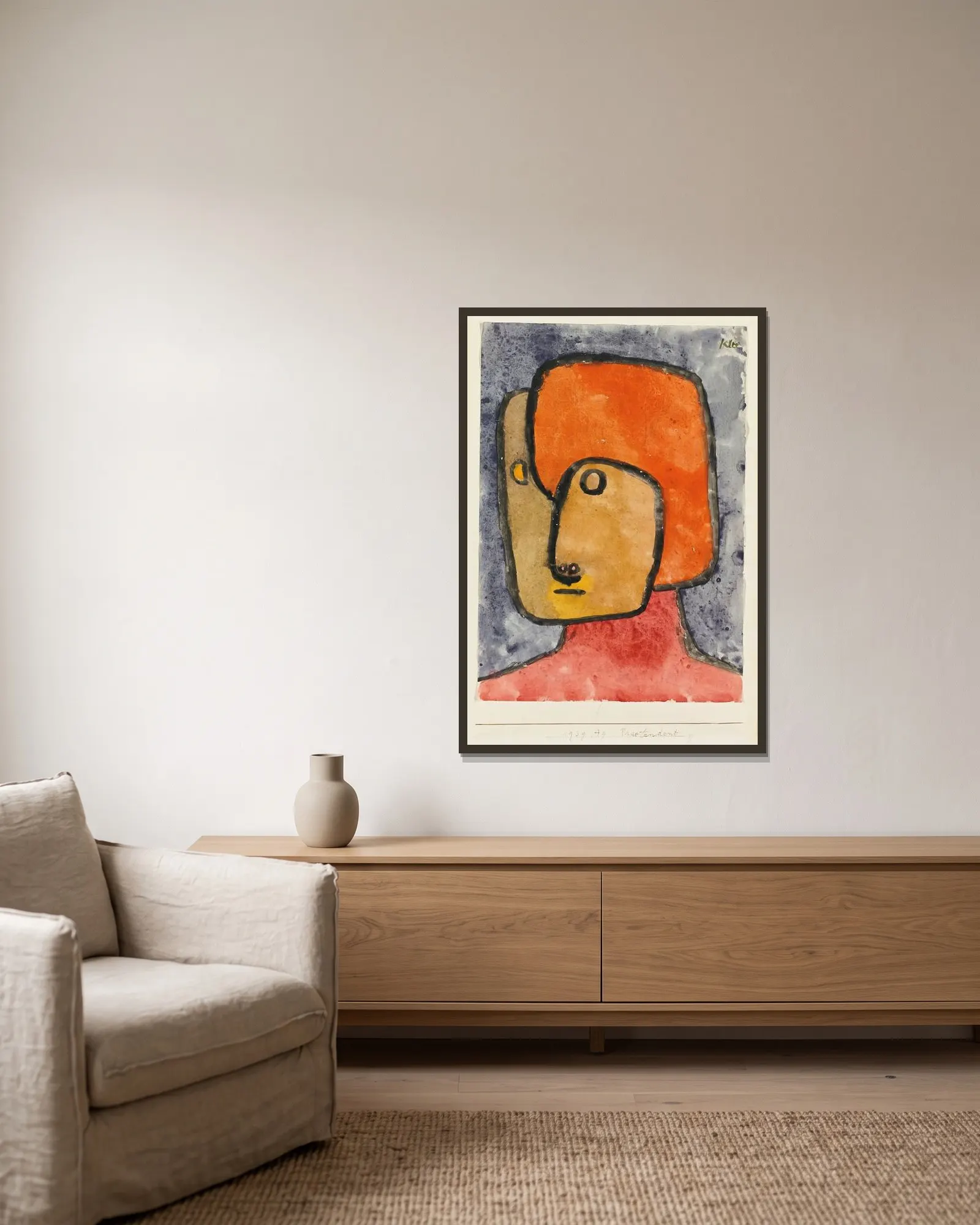 Praetendent (Pretender) av Paul Klee inramad på en vägg