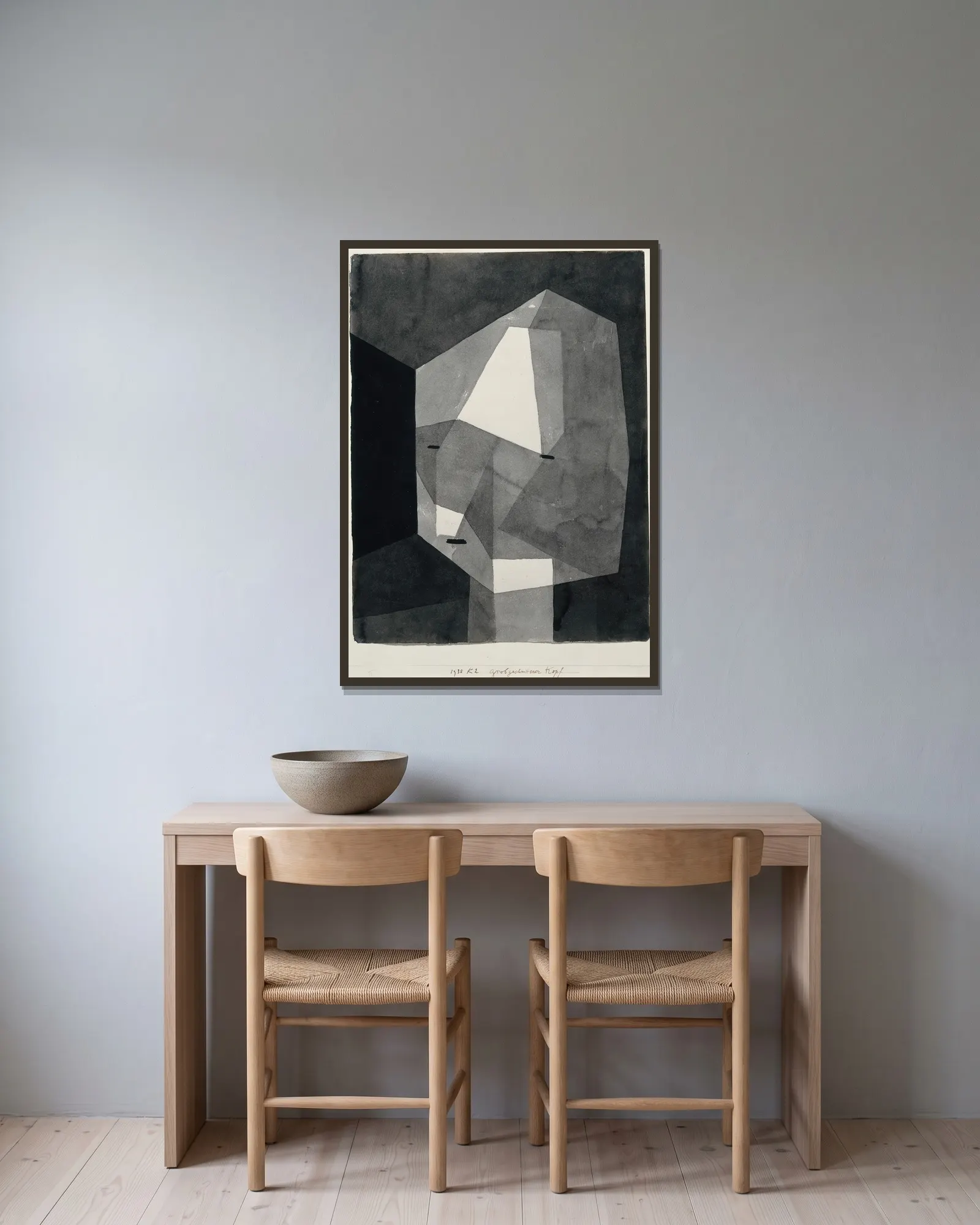 Rough-Cut Head av Paul Klee inramad på en vägg