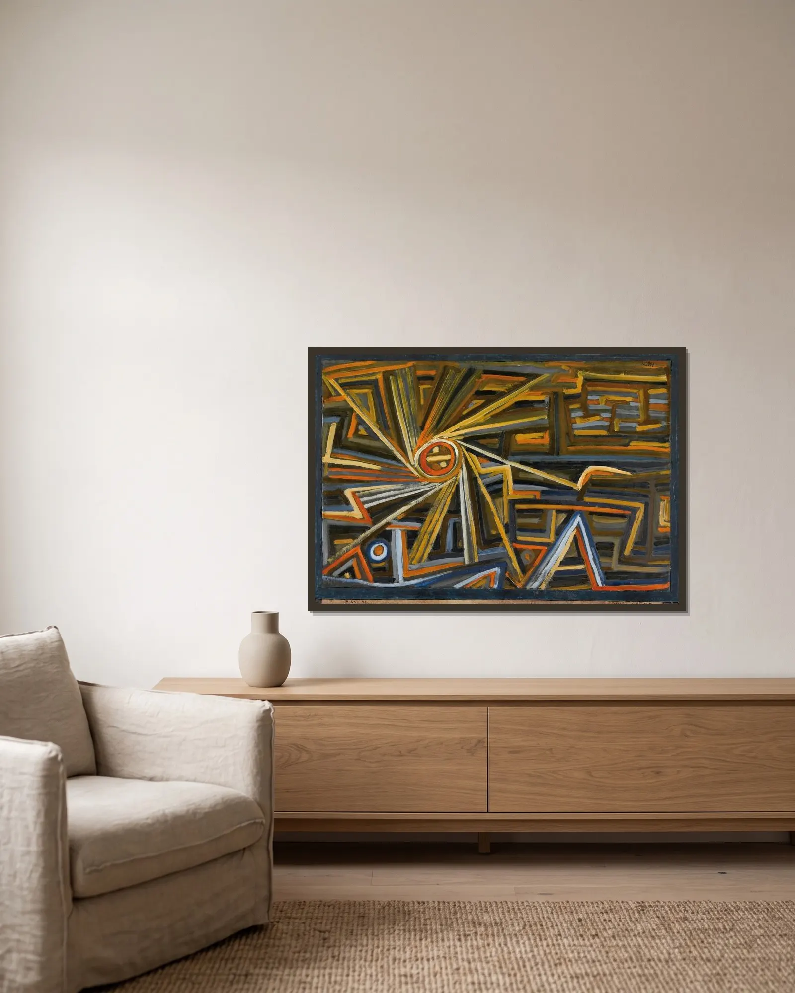Strahlung Und Rotation av Paul Klee inramad på en vägg