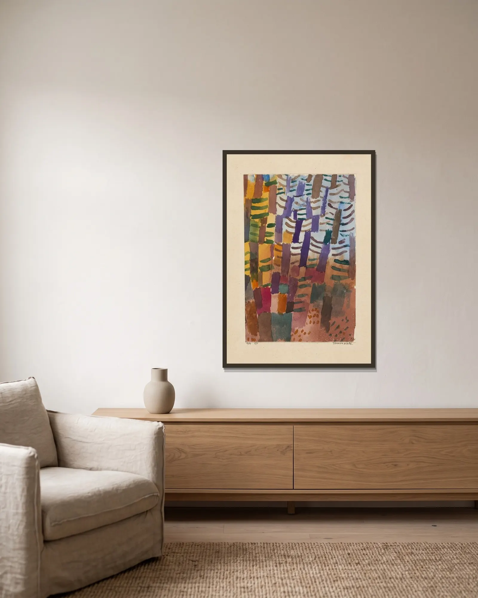 Tannenwald av Paul Klee inramad på en vägg