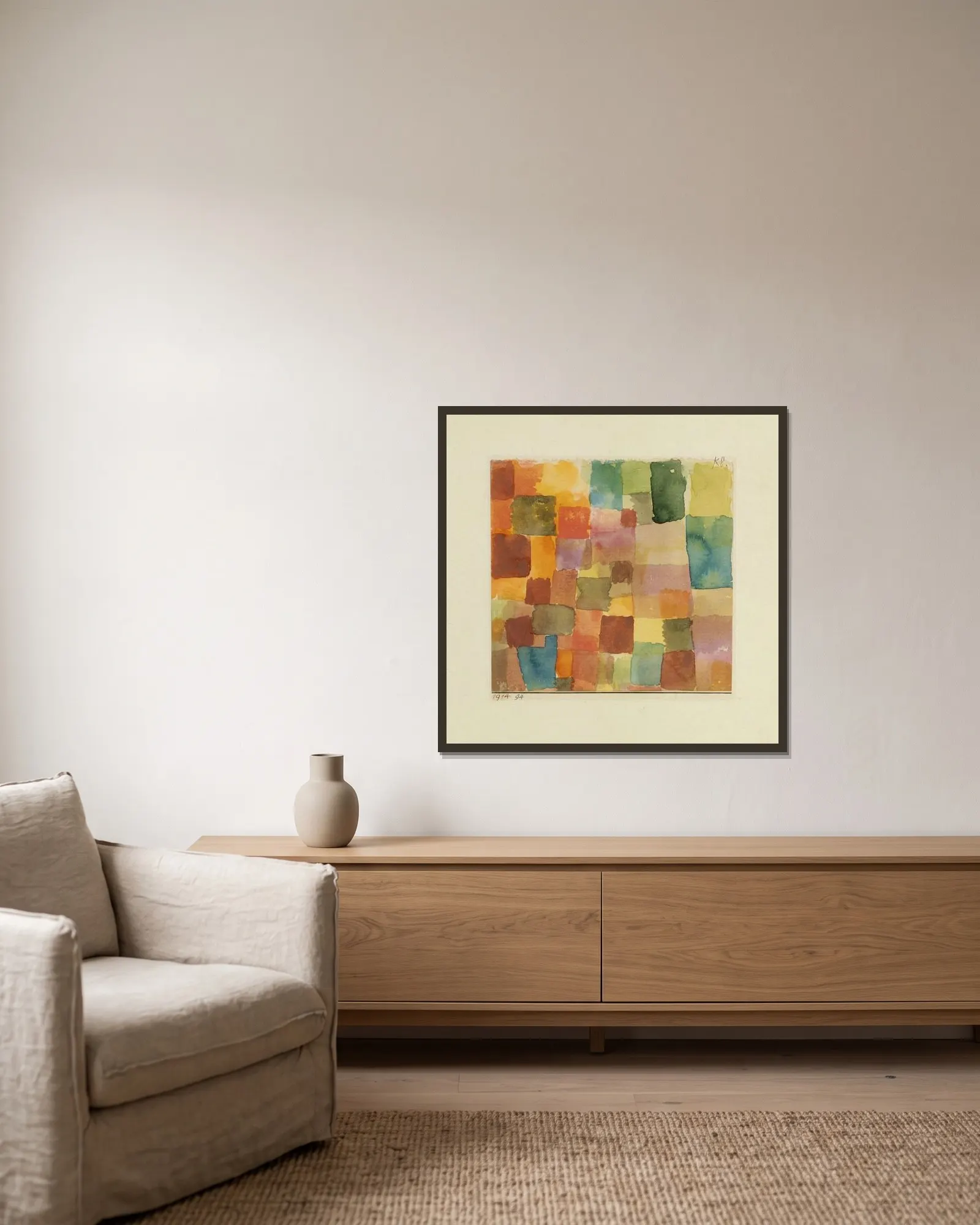 Untitled av Paul Klee inramad på en vägg