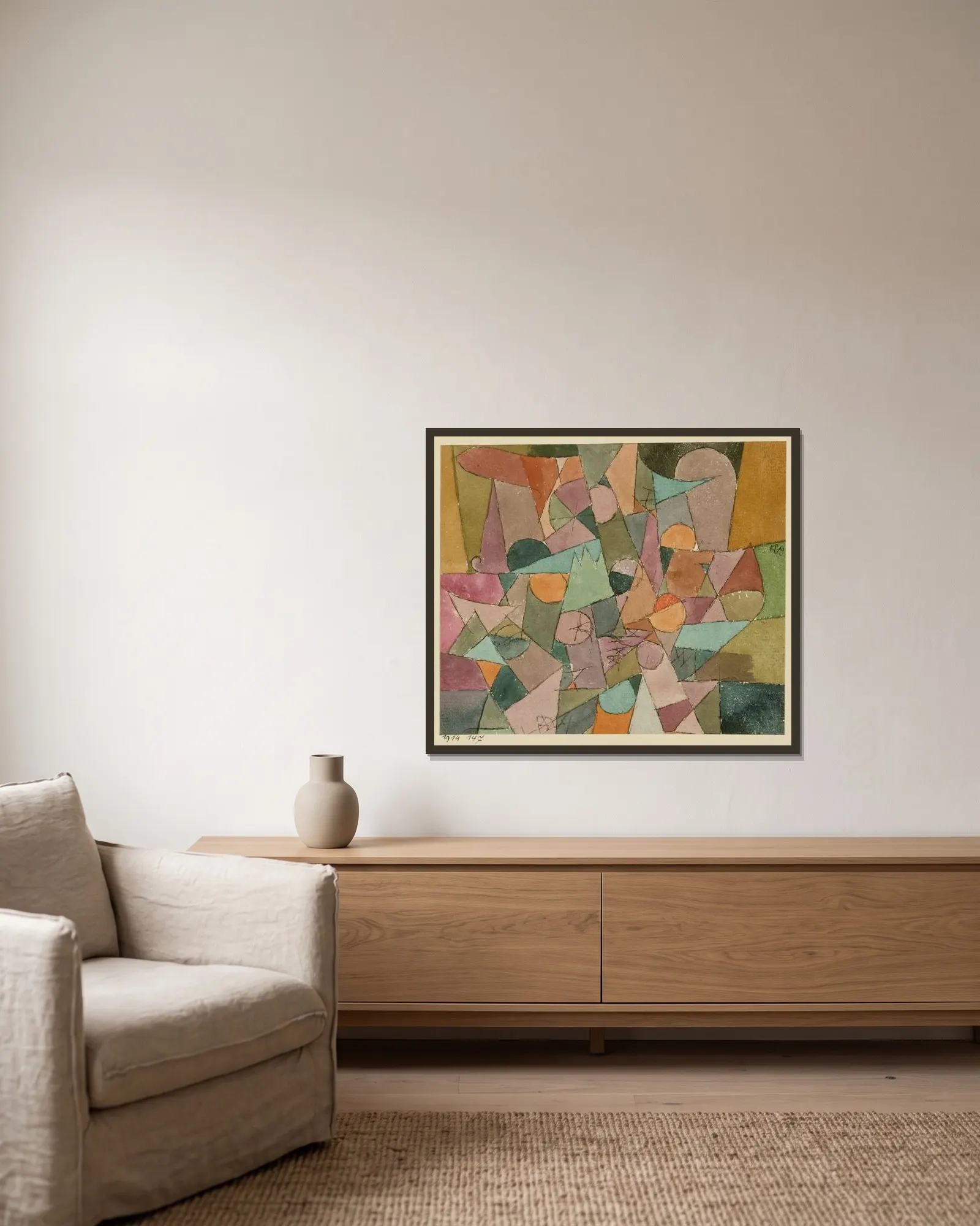 Untitled av Paul Klee inramad på en vägg