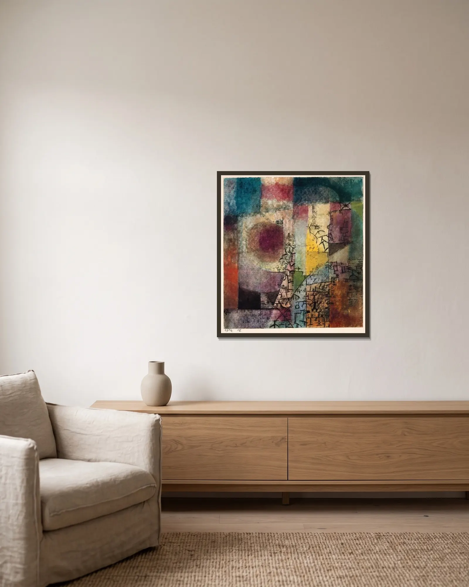 Untitled av Paul Klee inramad på en vägg