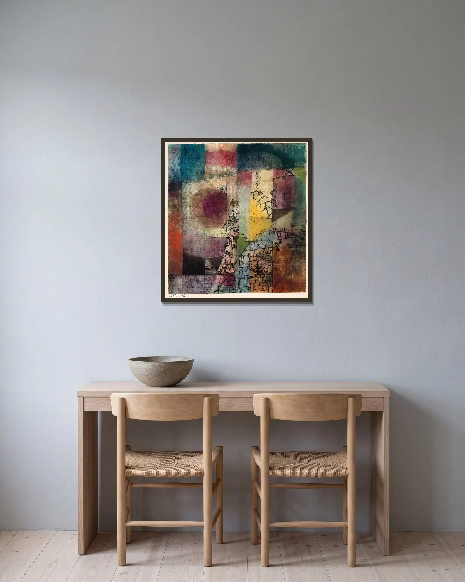 Untitled av Paul Klee inramad på en vägg