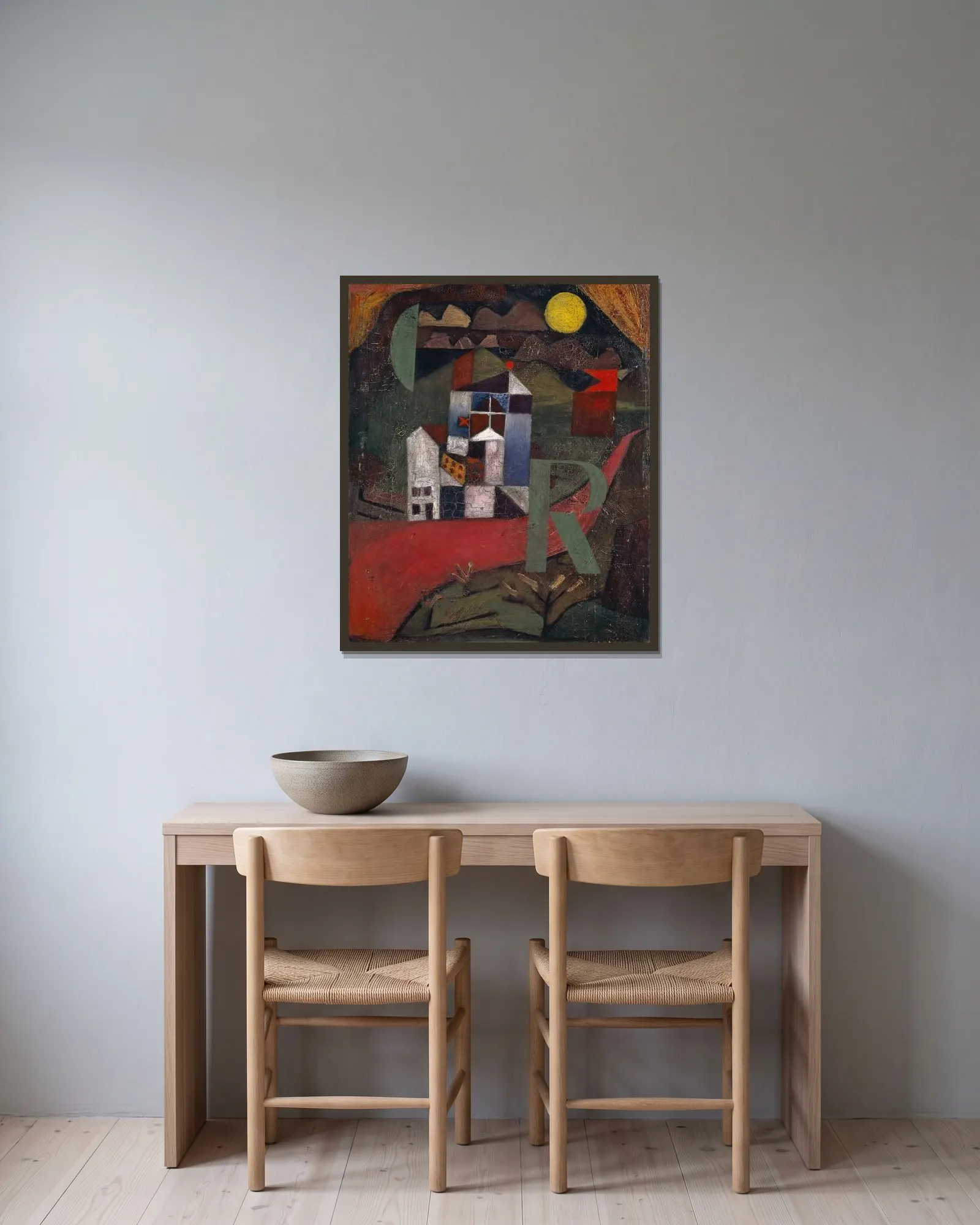Villa R av Paul Klee inramad på en vägg