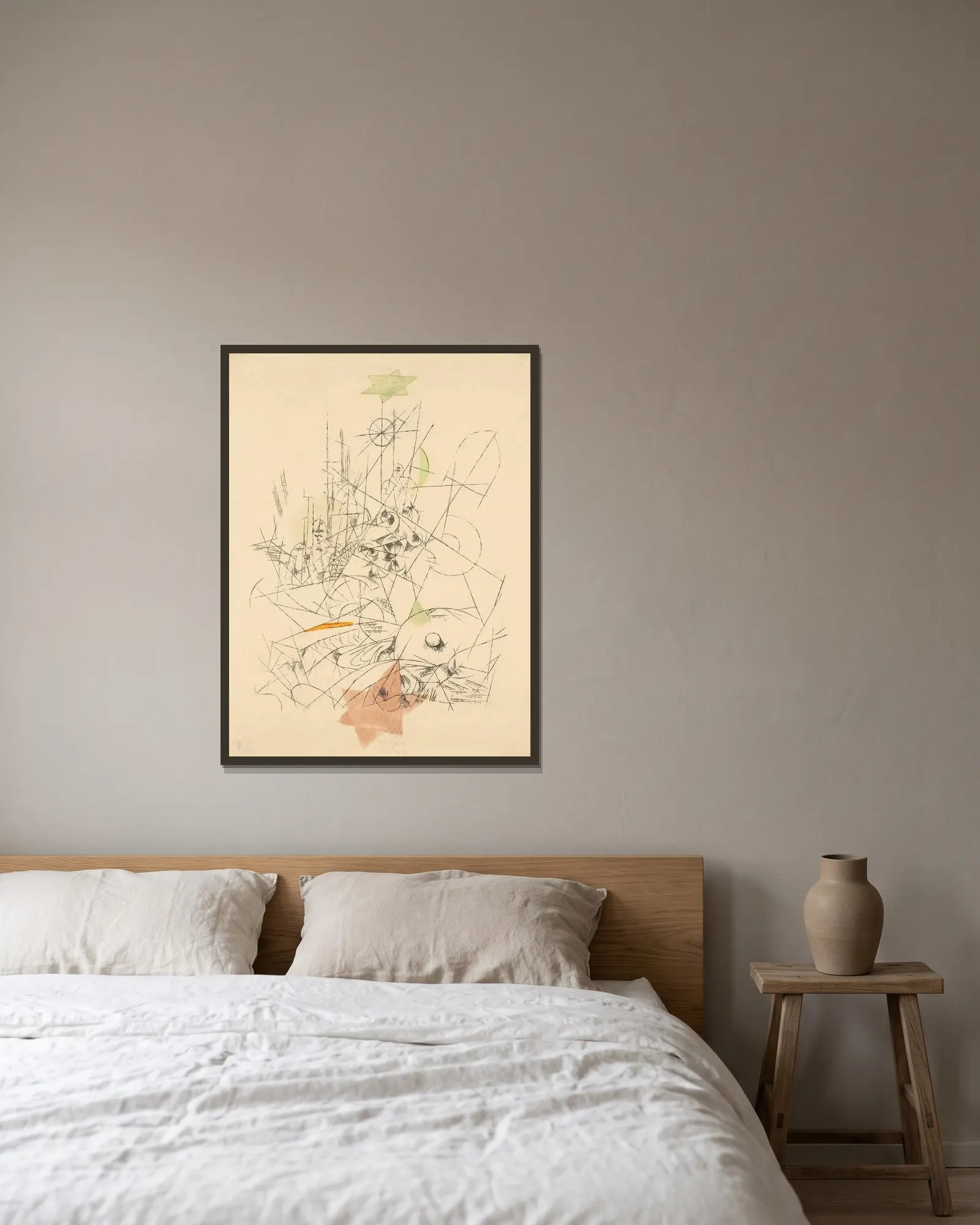 Zerstörung und Hoffnung av Paul Klee inramad på en vägg
