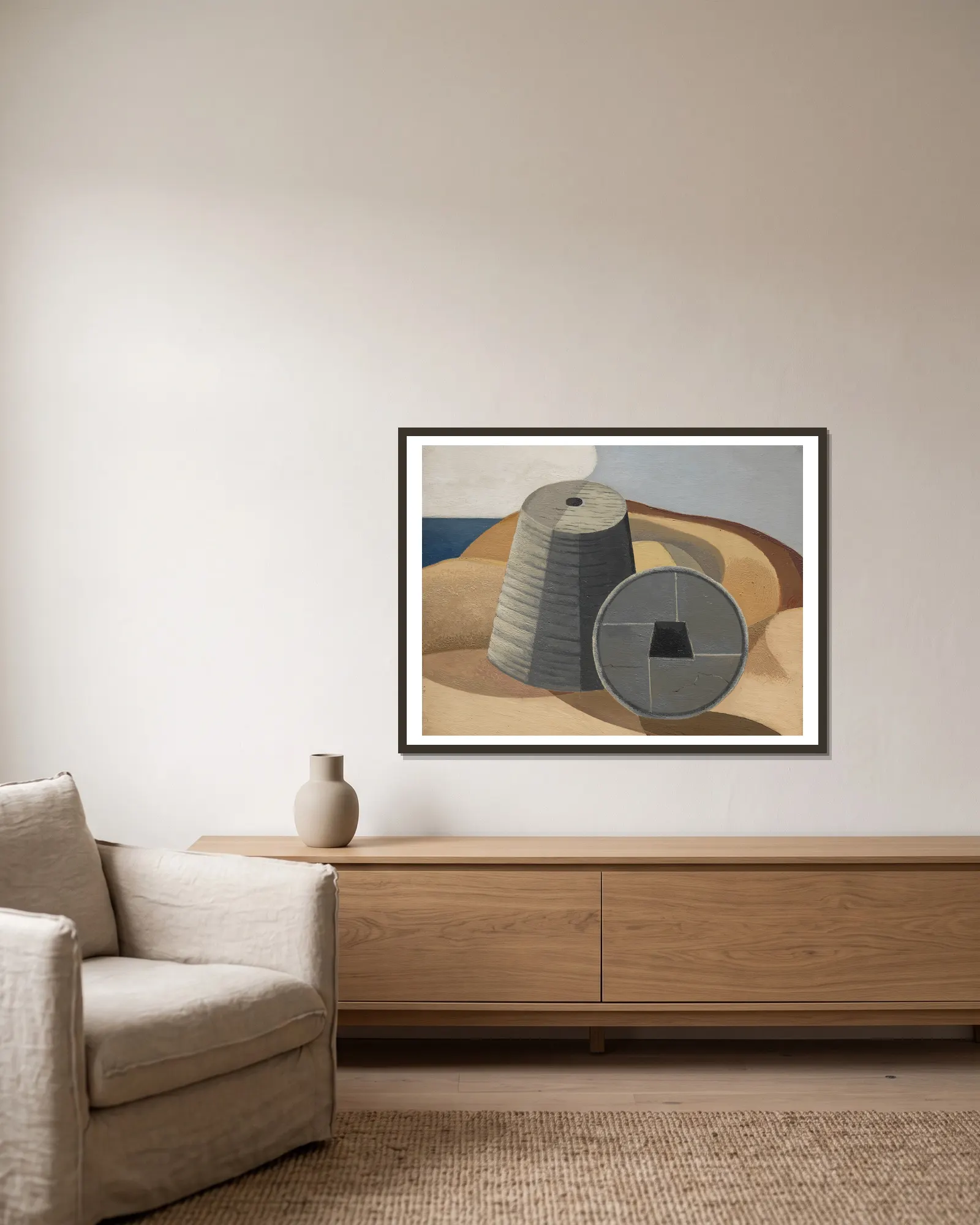 Mineral Objects av Paul Nash inramad på en vägg