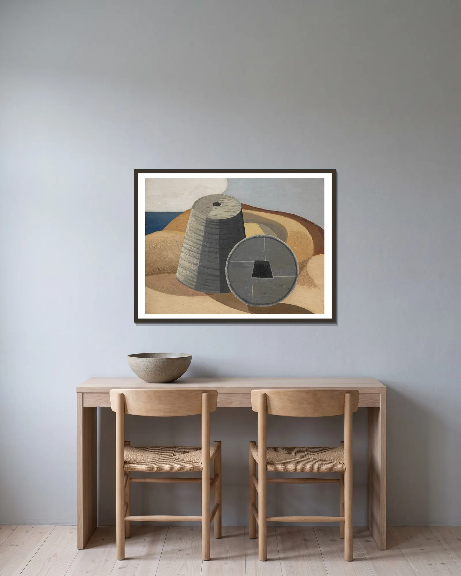 Mineral Objects av Paul Nash inramad på en vägg