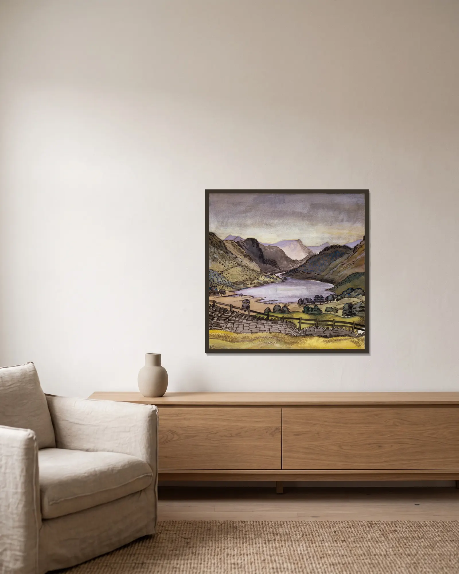 Thirlmere av Paul Nash inramad på en vägg