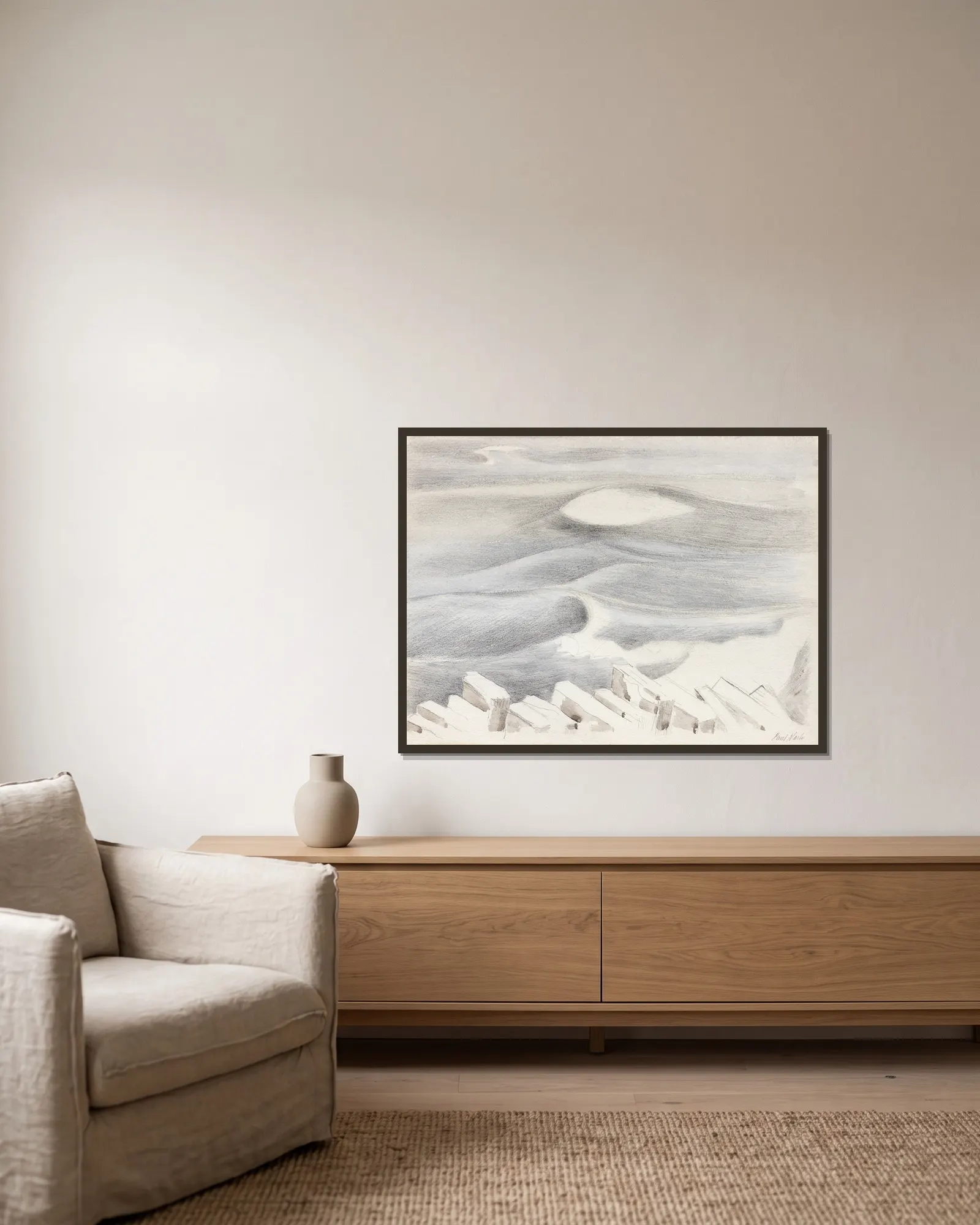 Waves av Paul Nash inramad på en vägg