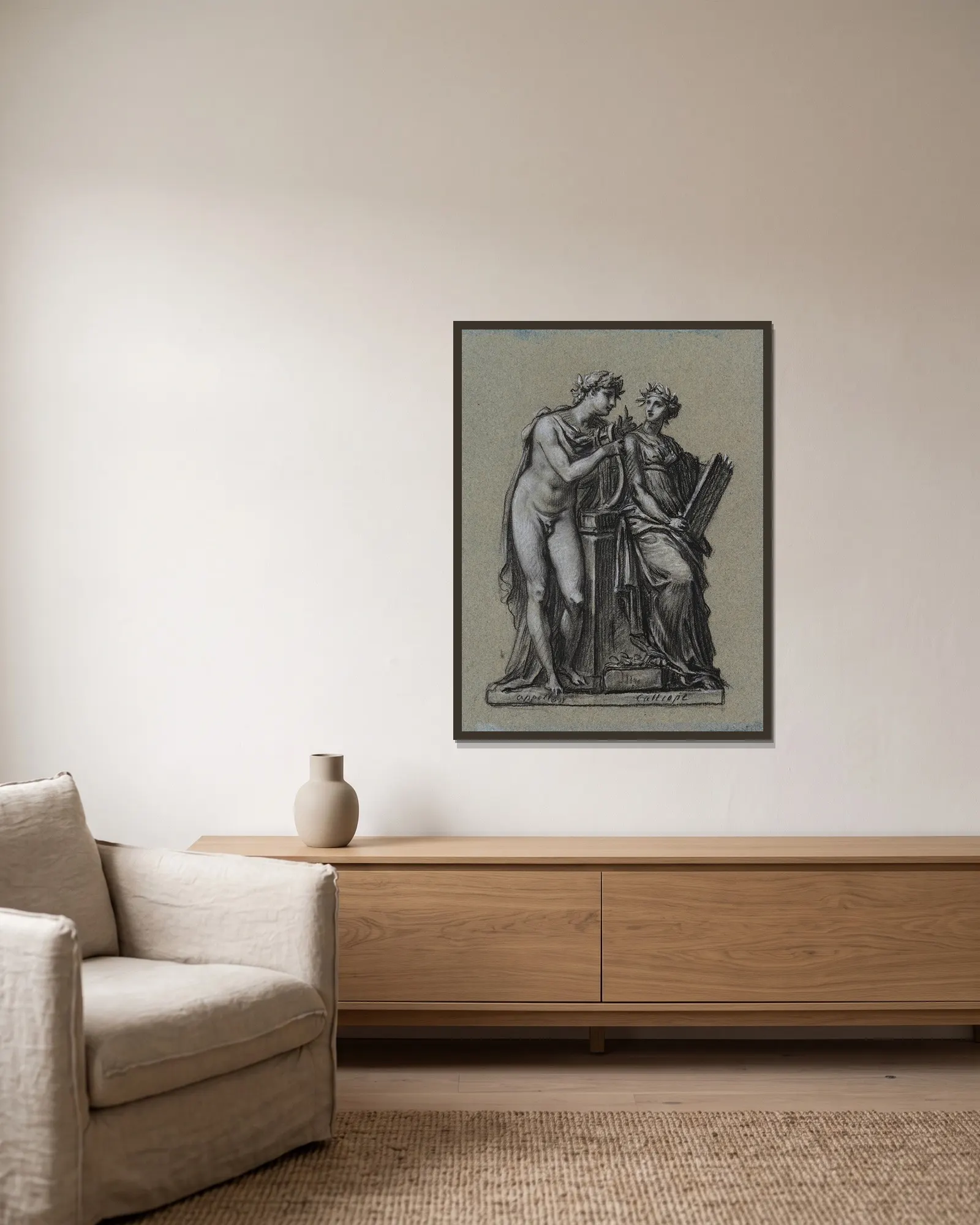 Apollon et Calliope av Pierre-Paul Prud'hon inramad på en vägg
