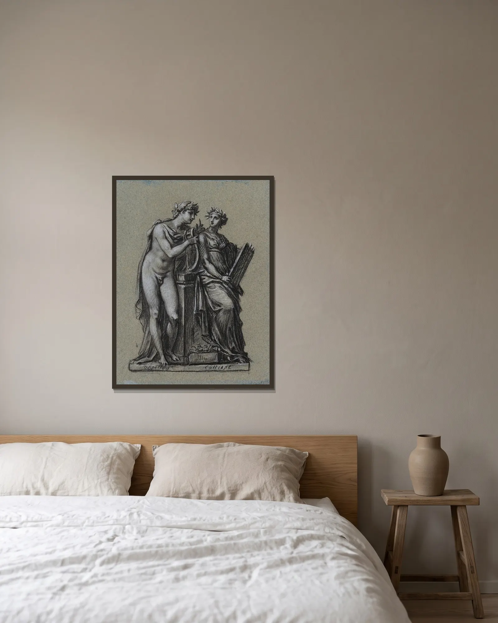 Apollon et Calliope av Pierre-Paul Prud'hon inramad på en vägg
