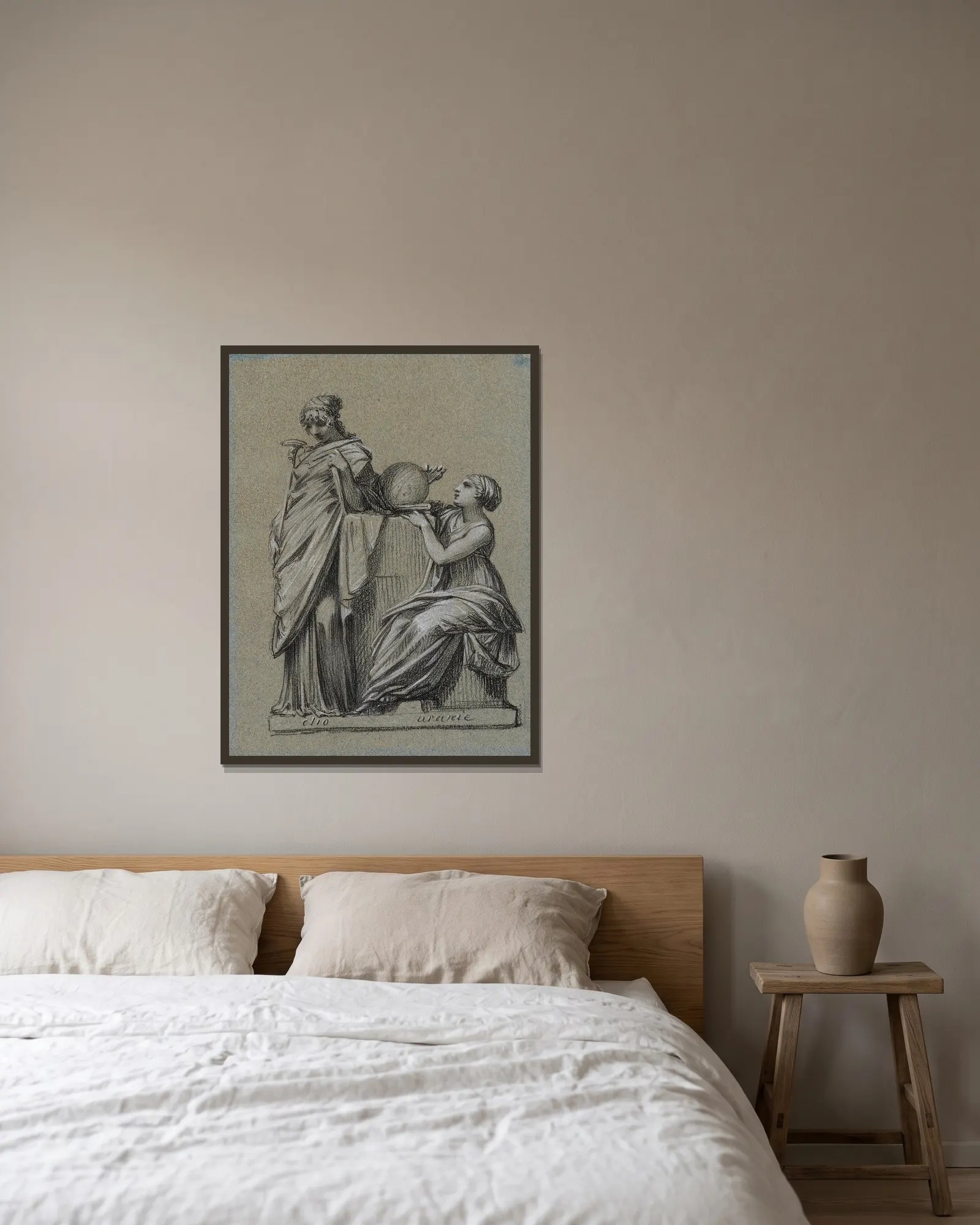 Clio et Uranie av Pierre-Paul Prud'hon inramad på en vägg