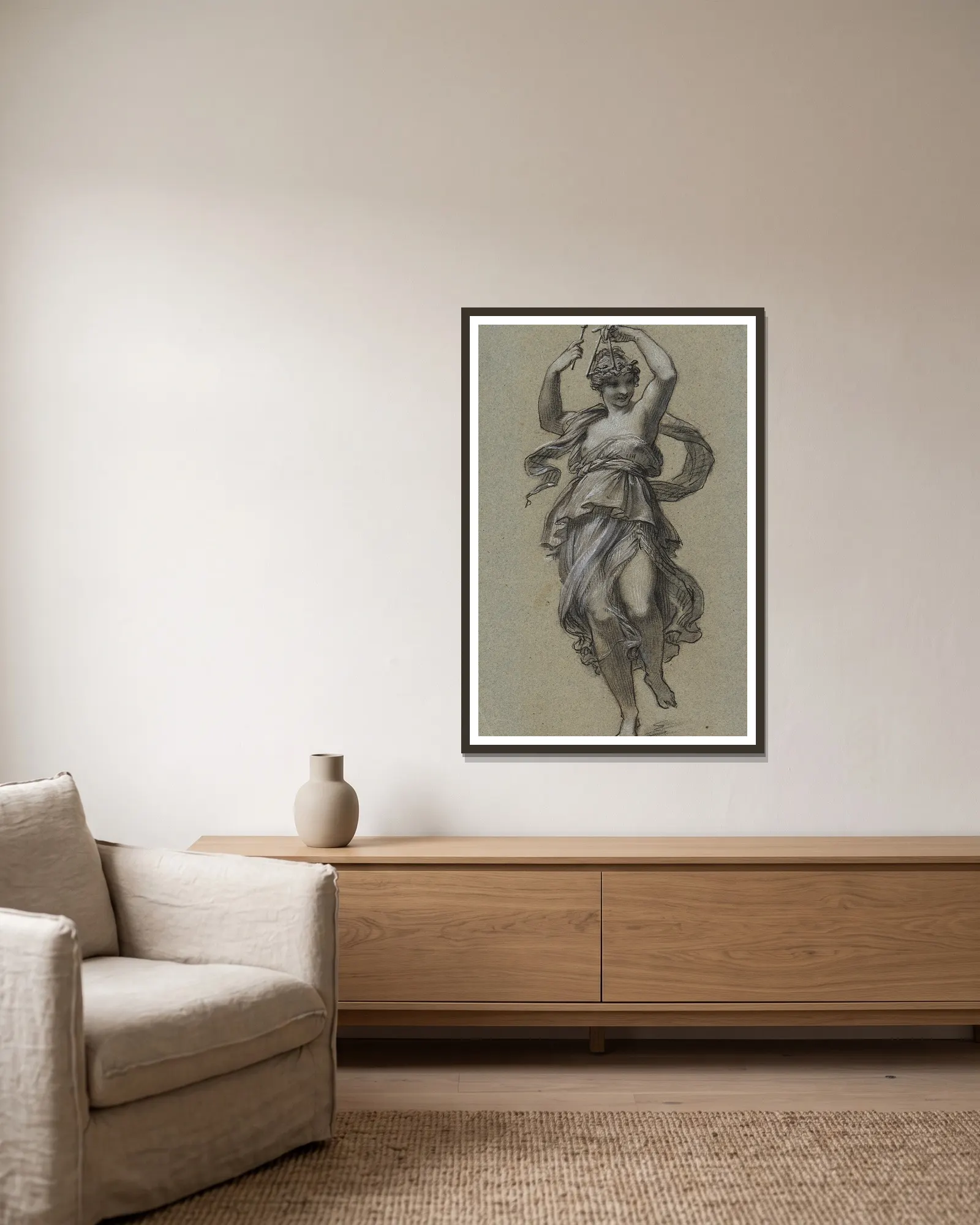 Danseuse au triangle av Pierre-Paul Prud'hon inramad på en vägg