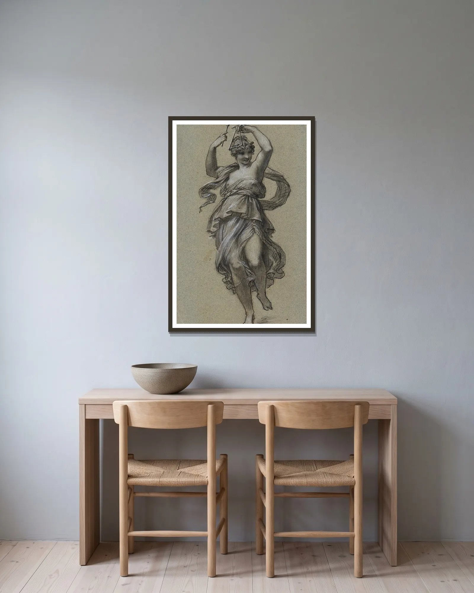 Danseuse au triangle av Pierre-Paul Prud'hon inramad på en vägg