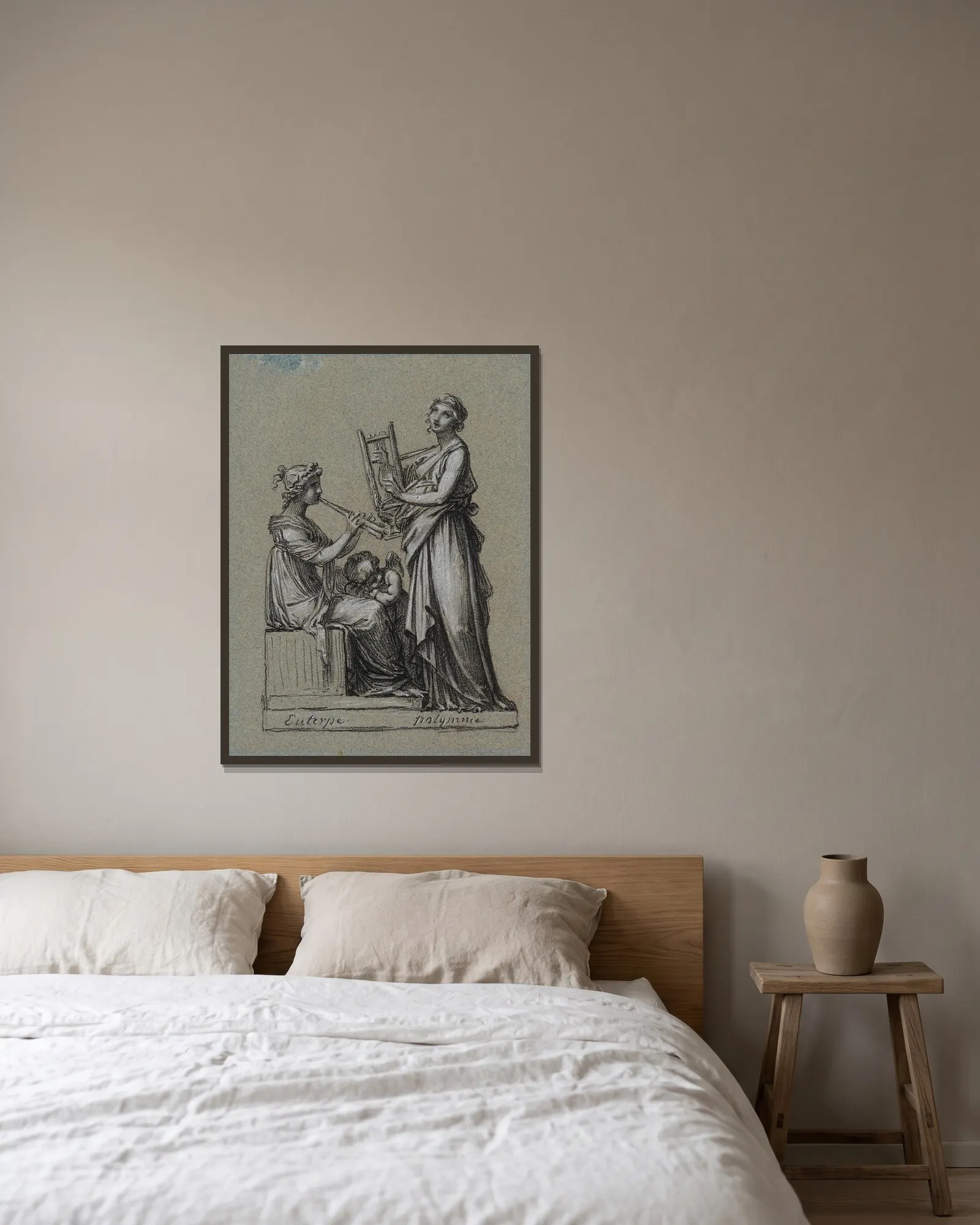 Euterpe et Polymnie av Pierre-Paul Prud'hon inramad på en vägg
