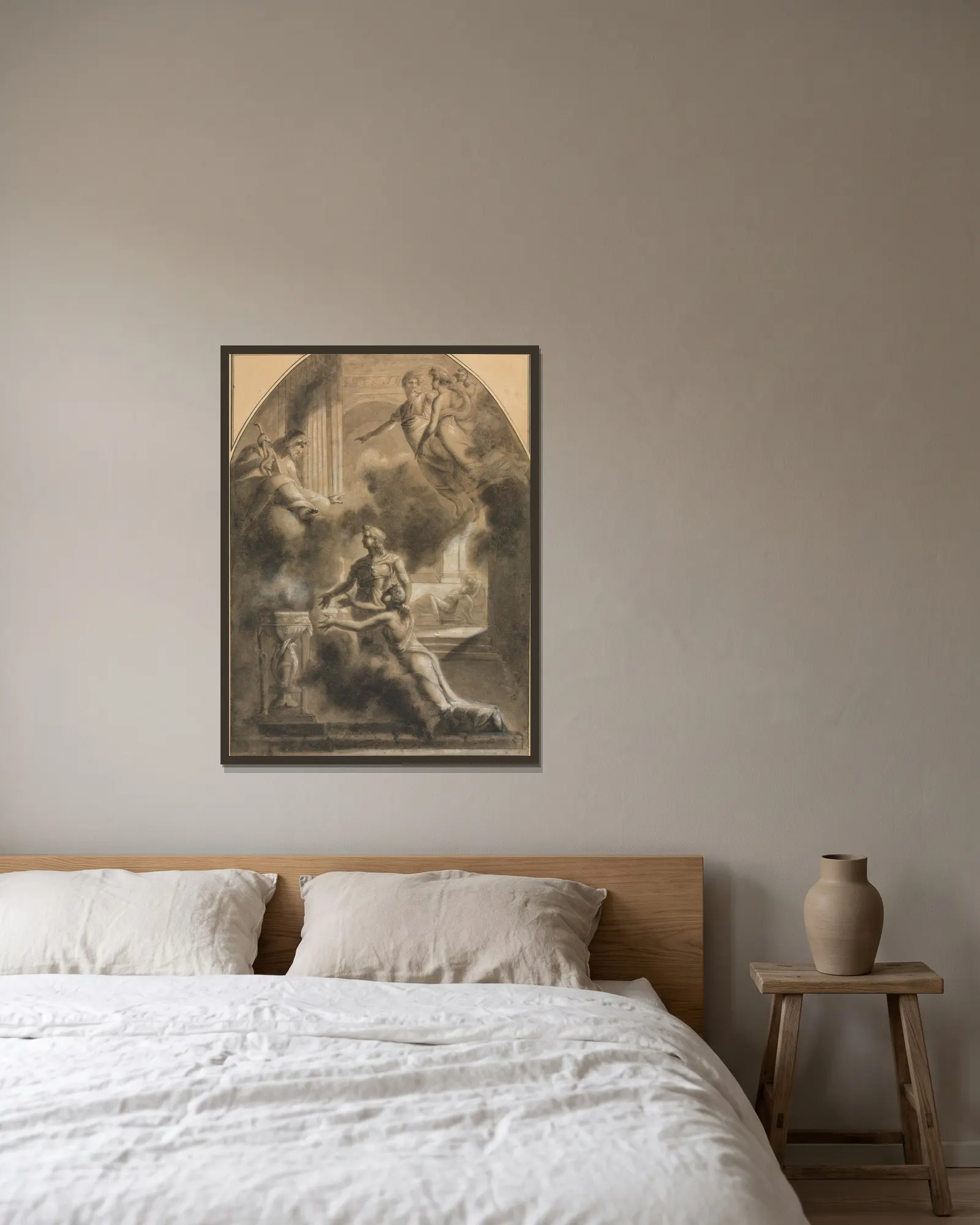 Mythological Scene av Pierre-Paul Prud'hon inramad på en vägg