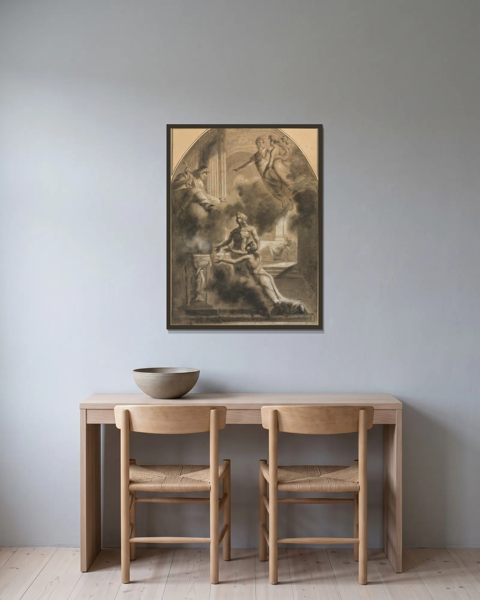 Mythological Scene av Pierre-Paul Prud'hon inramad på en vägg