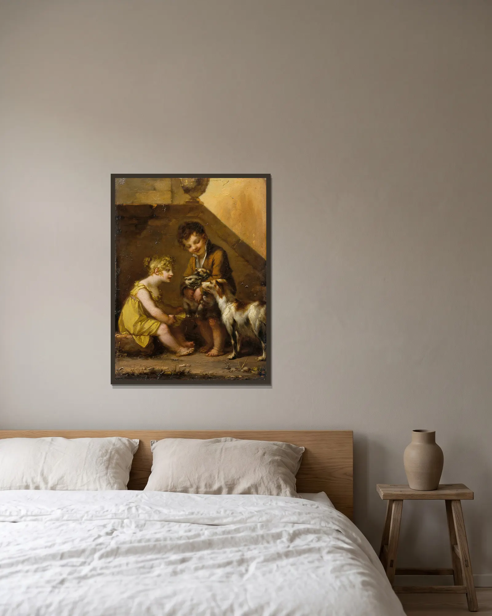 Puppies av Pierre-Paul Prud'hon inramad på en vägg