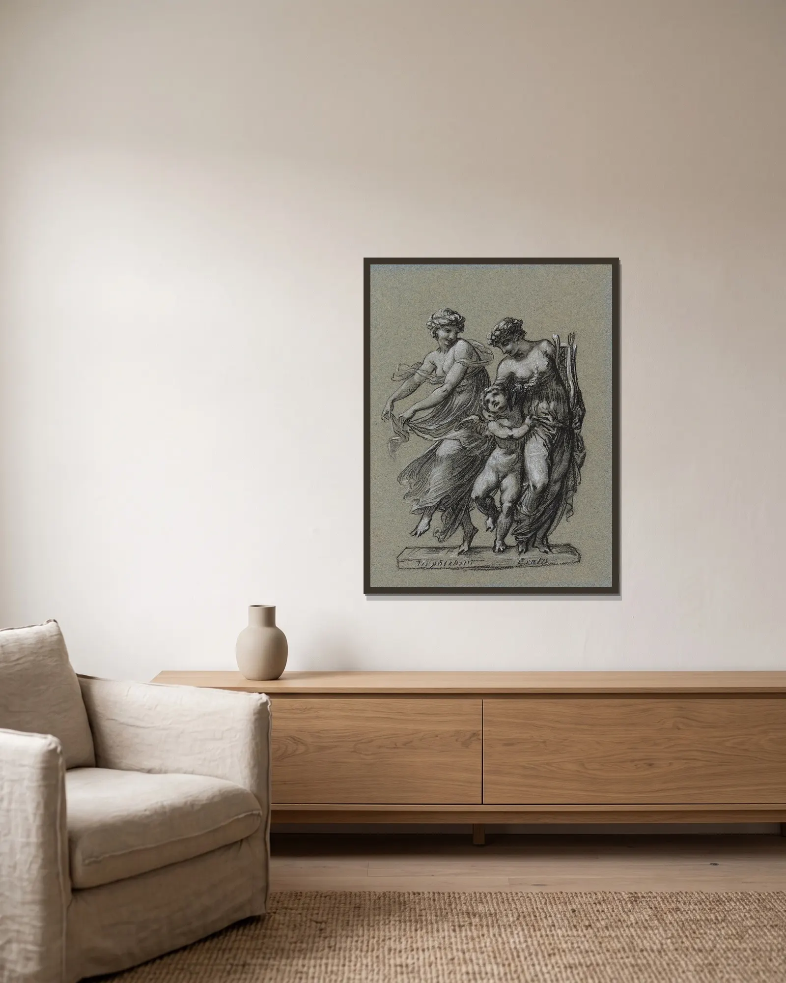 Terspichore et Erato av Pierre-Paul Prud'hon inramad på en vägg