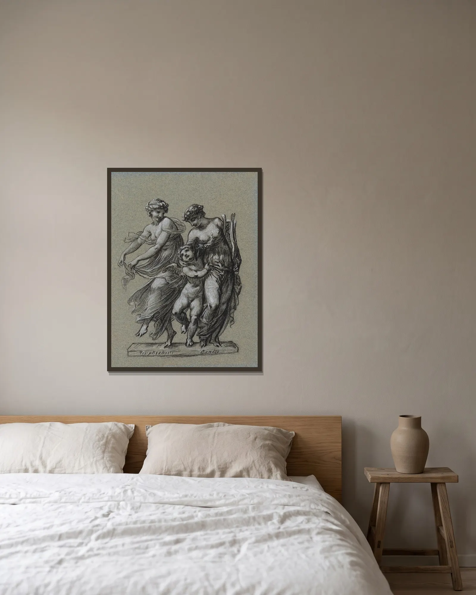 Terspichore et Erato av Pierre-Paul Prud'hon inramad på en vägg