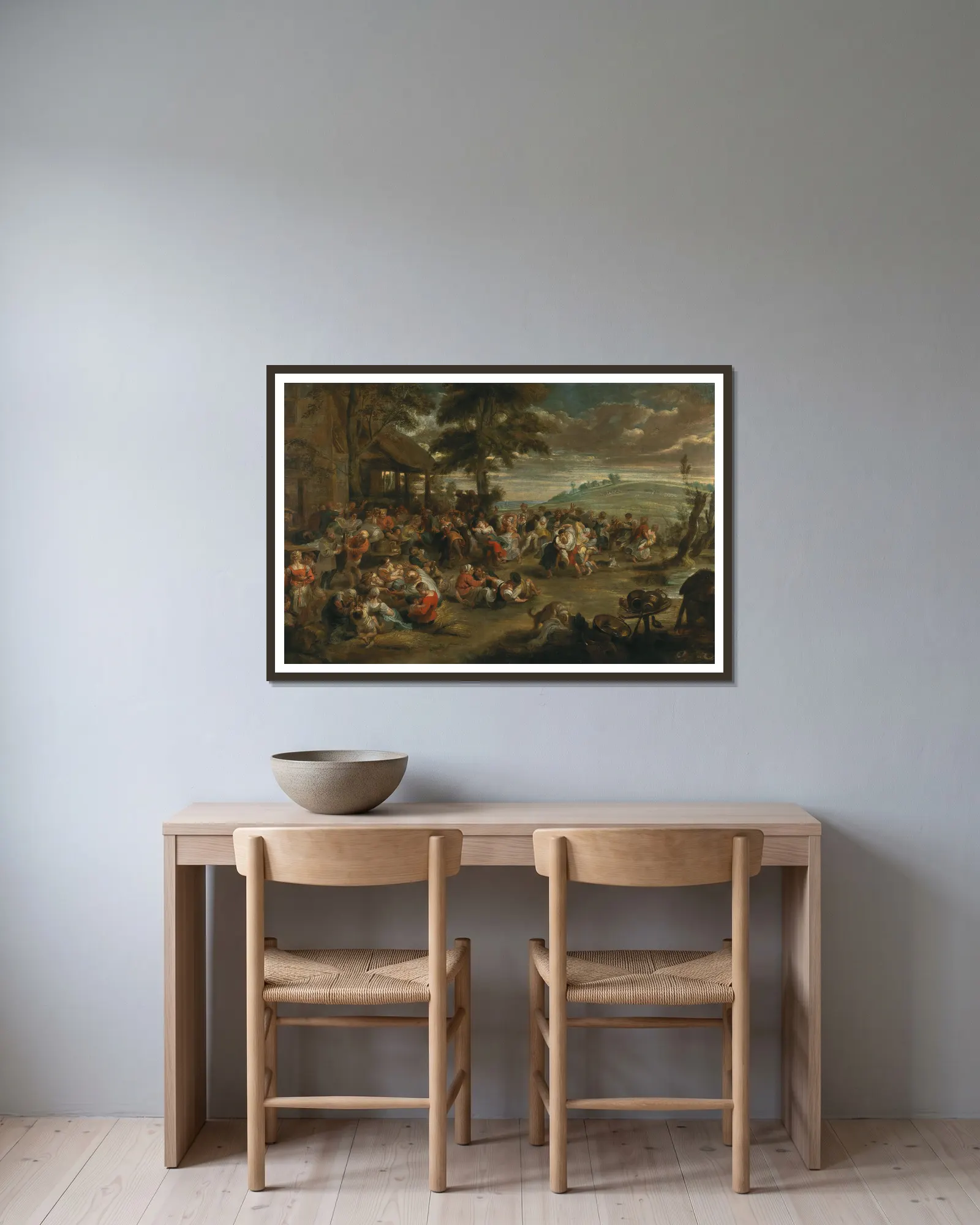A Village Feast av Follower of Peter Paul Rubens inramad på en vägg