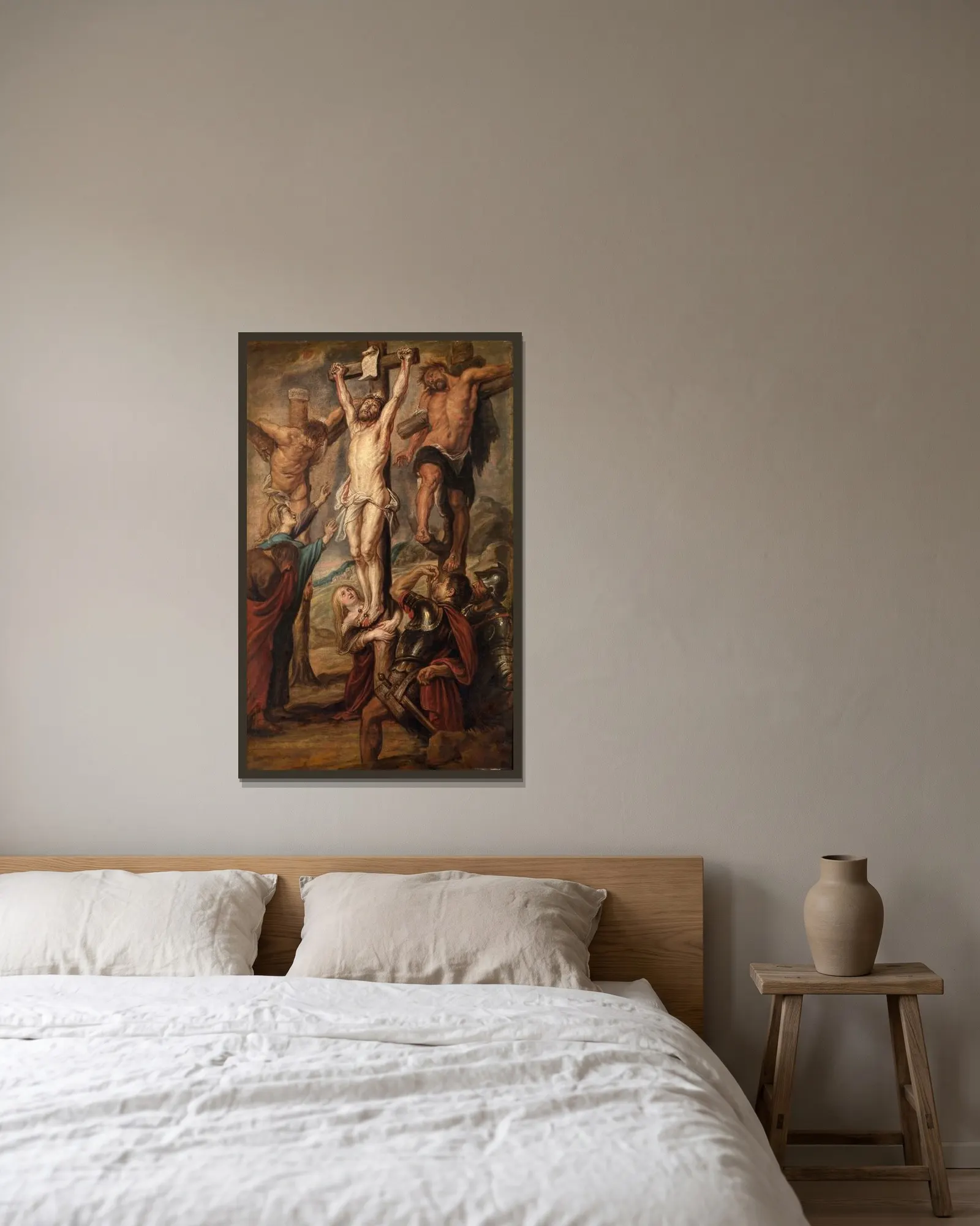 Calvary av Peter Paul Rubens inramad på en vägg